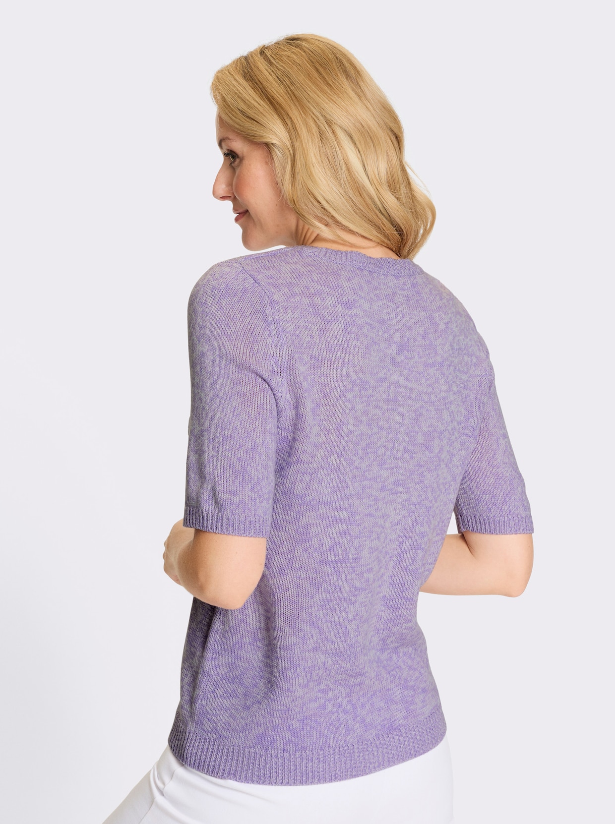 Kurzarmpullover - lavendel-ecru-meliert
