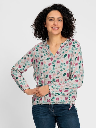 Schlupf-Bluse - ecru-ozean-bedruckt