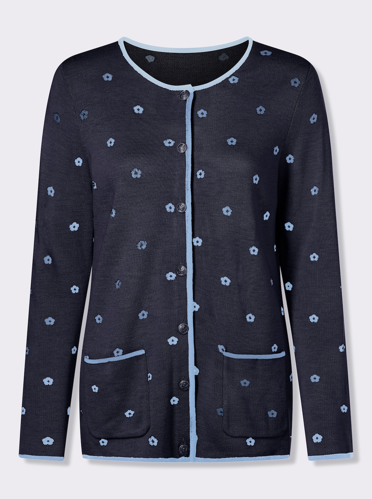 Jacquardstrickjacke - marine-himmelblau