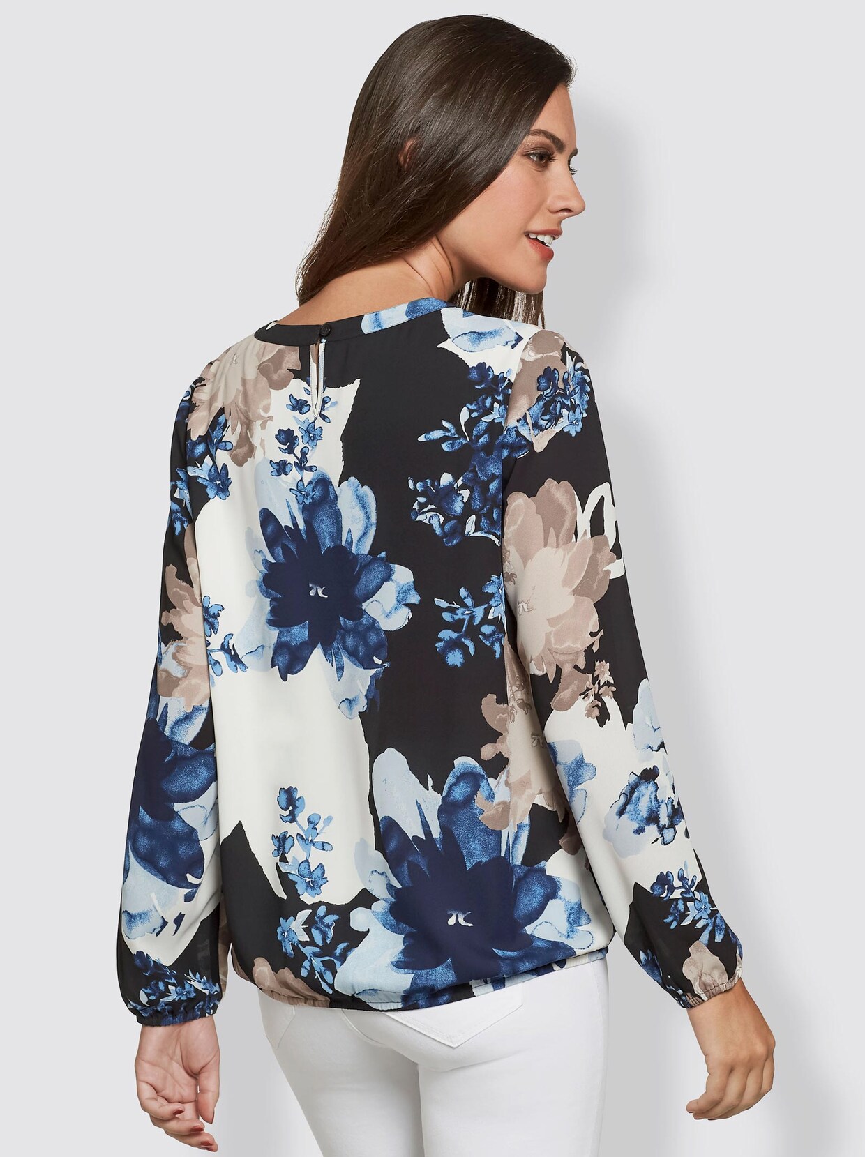 Comfortabele blouse - zwart/blauw geprint