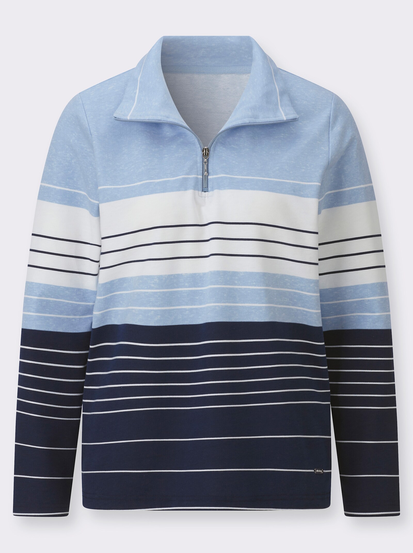 Langarmshirt mit Troyerkragen - eisblau-ecru-geringelt