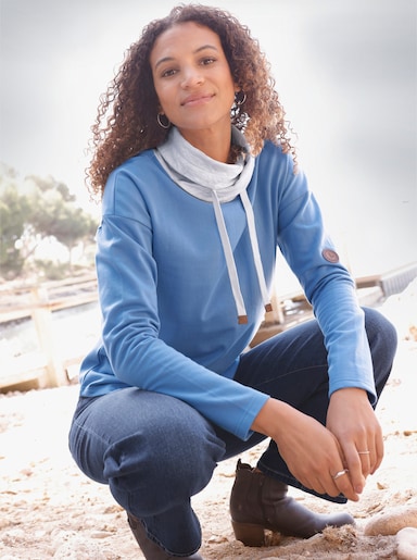 Sweatshirt mit überlappendem Rollkragen - mittelblau-hellgrau