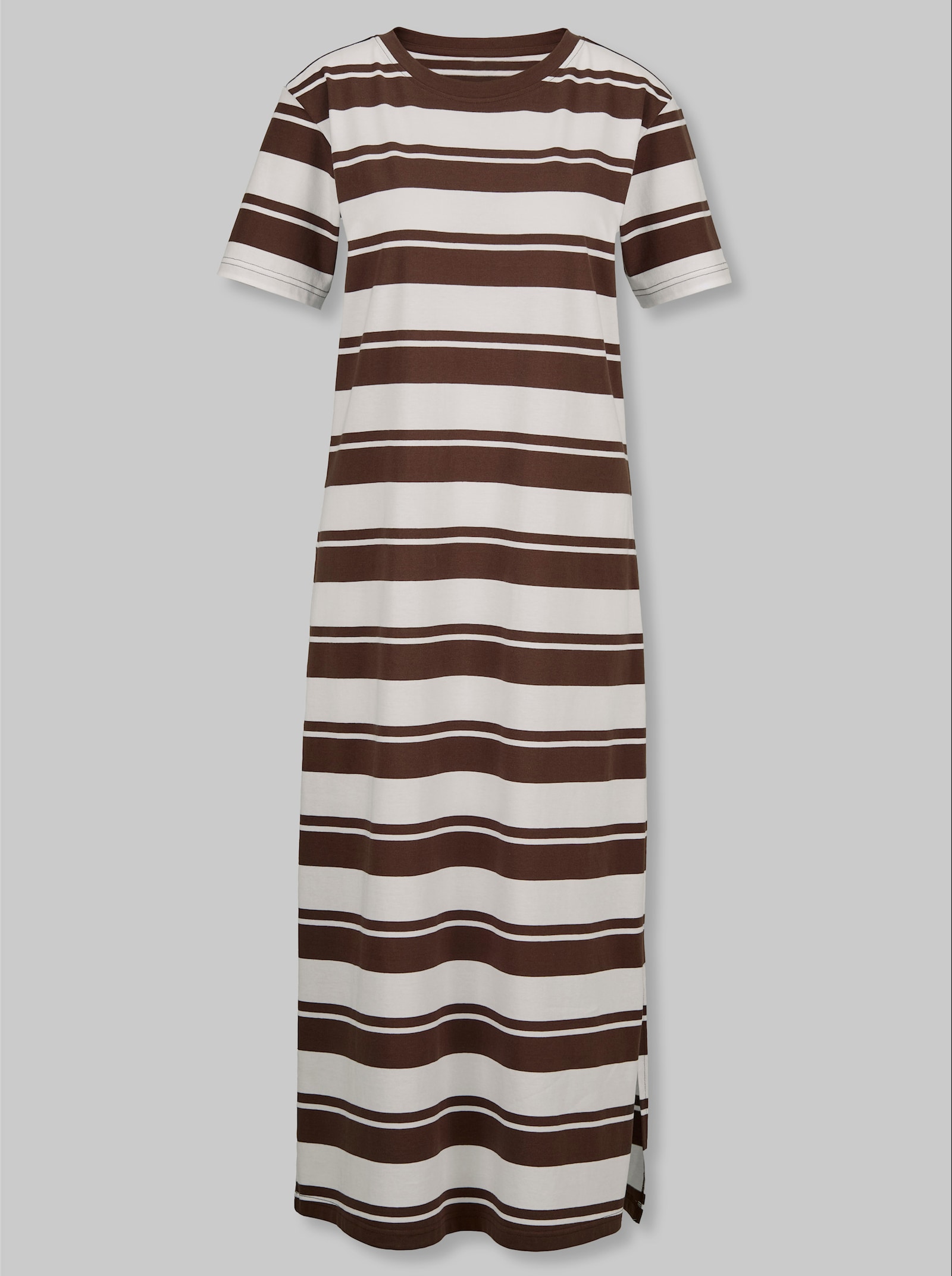 heine Jerseykleid mit Schlitz - schoko-ecru-gestreift