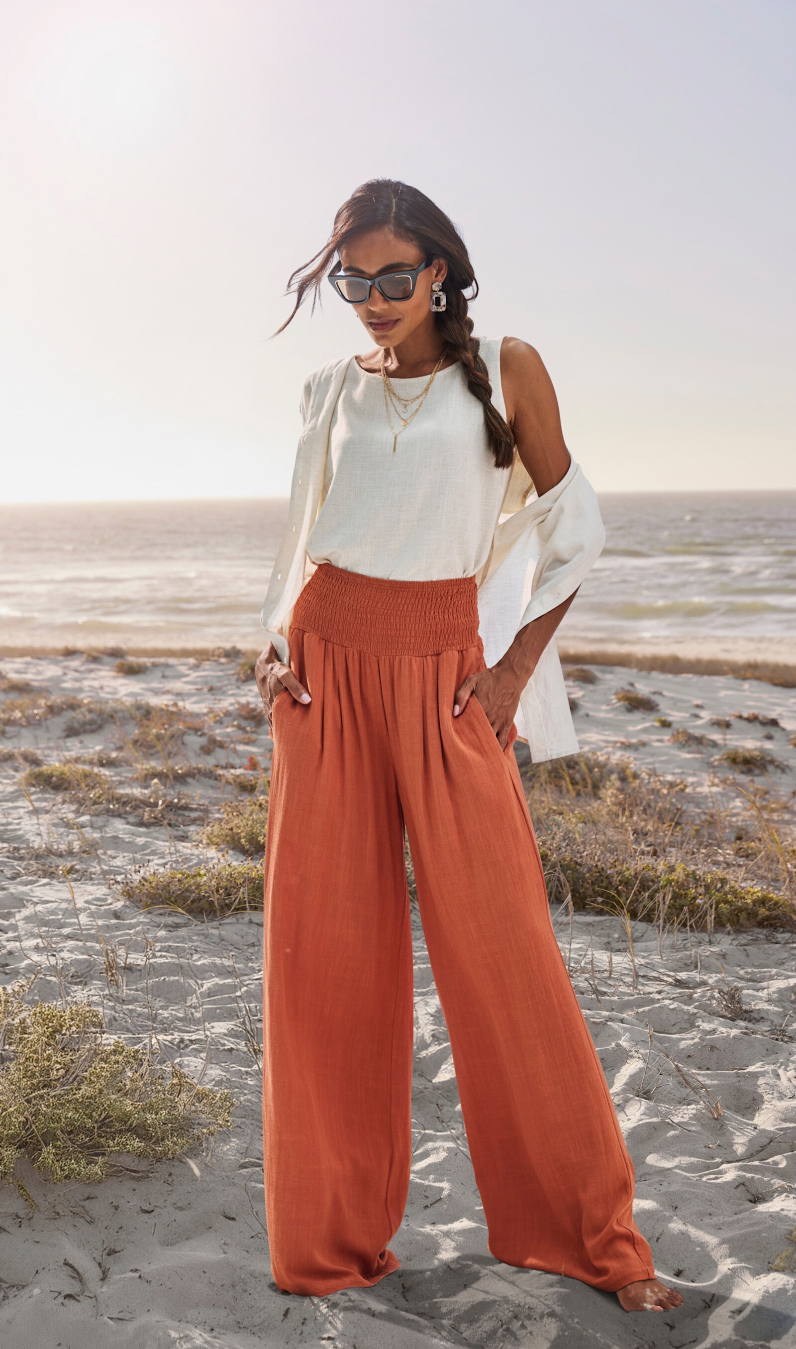 French Connection Pantalon en lin - couleur rouille