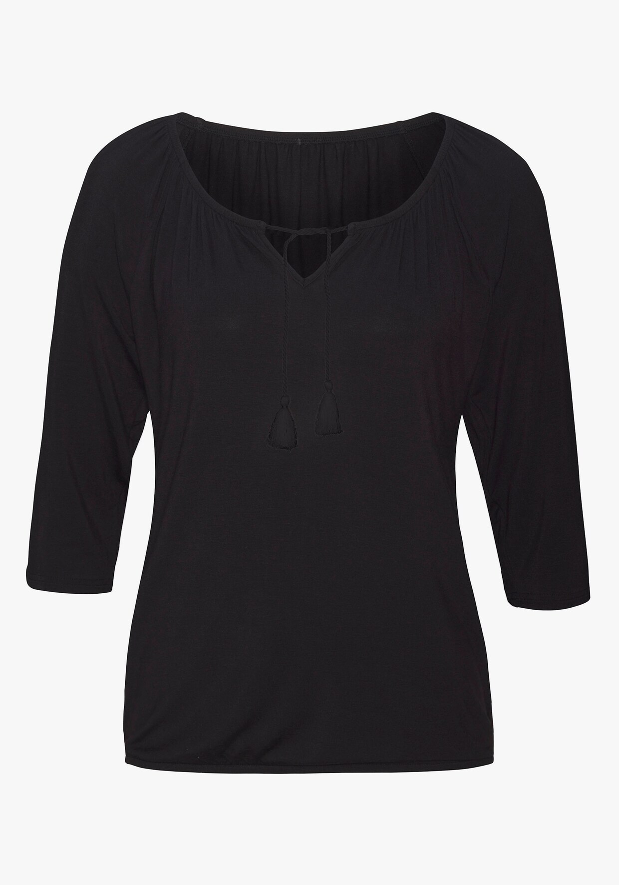 LASCANA T-shirt à manches 3/4 - noir imprimé, noir uni