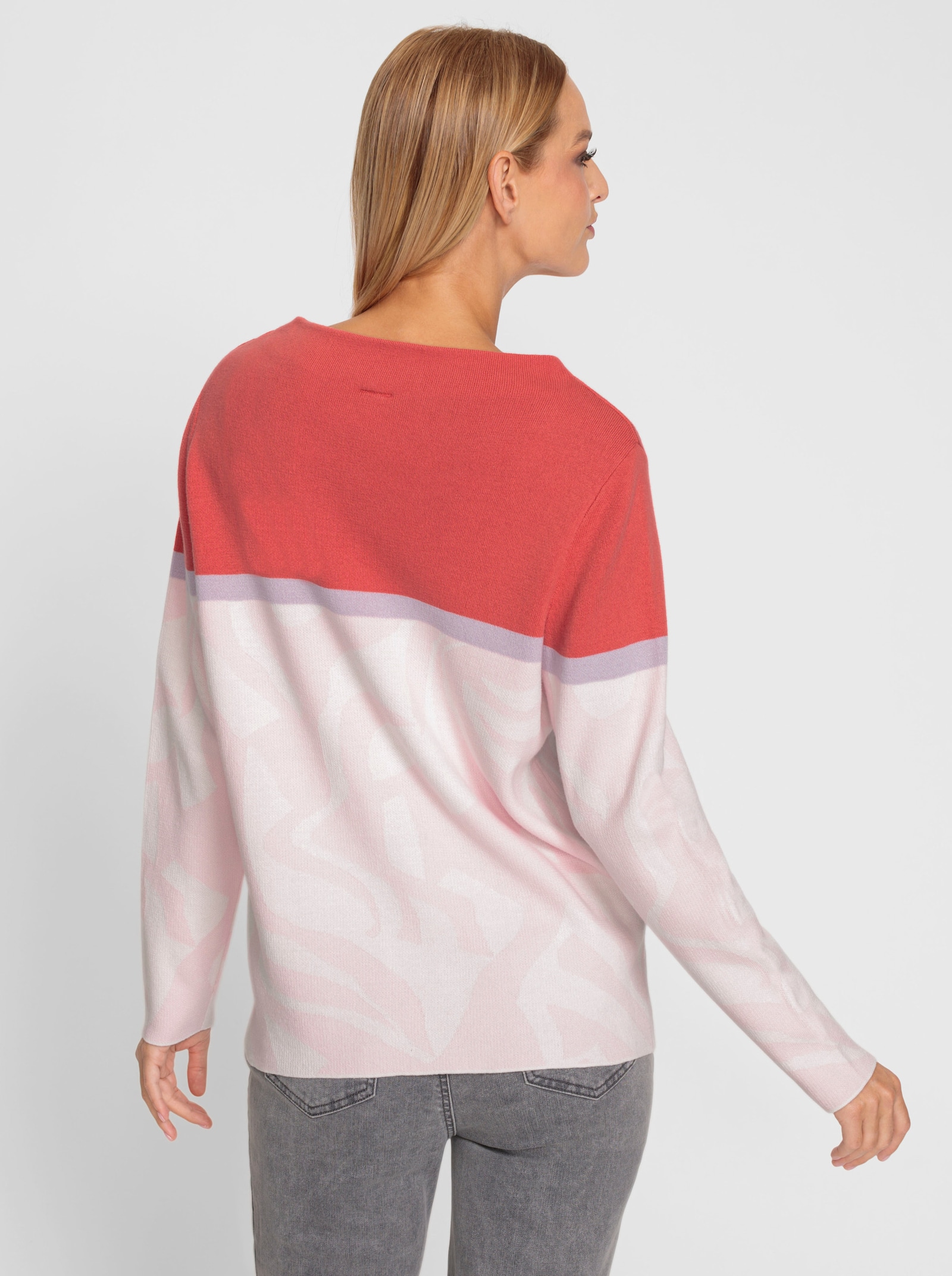 heine Pullover van jacquard met kelkkraag - grapefruit/lila gedessineerd