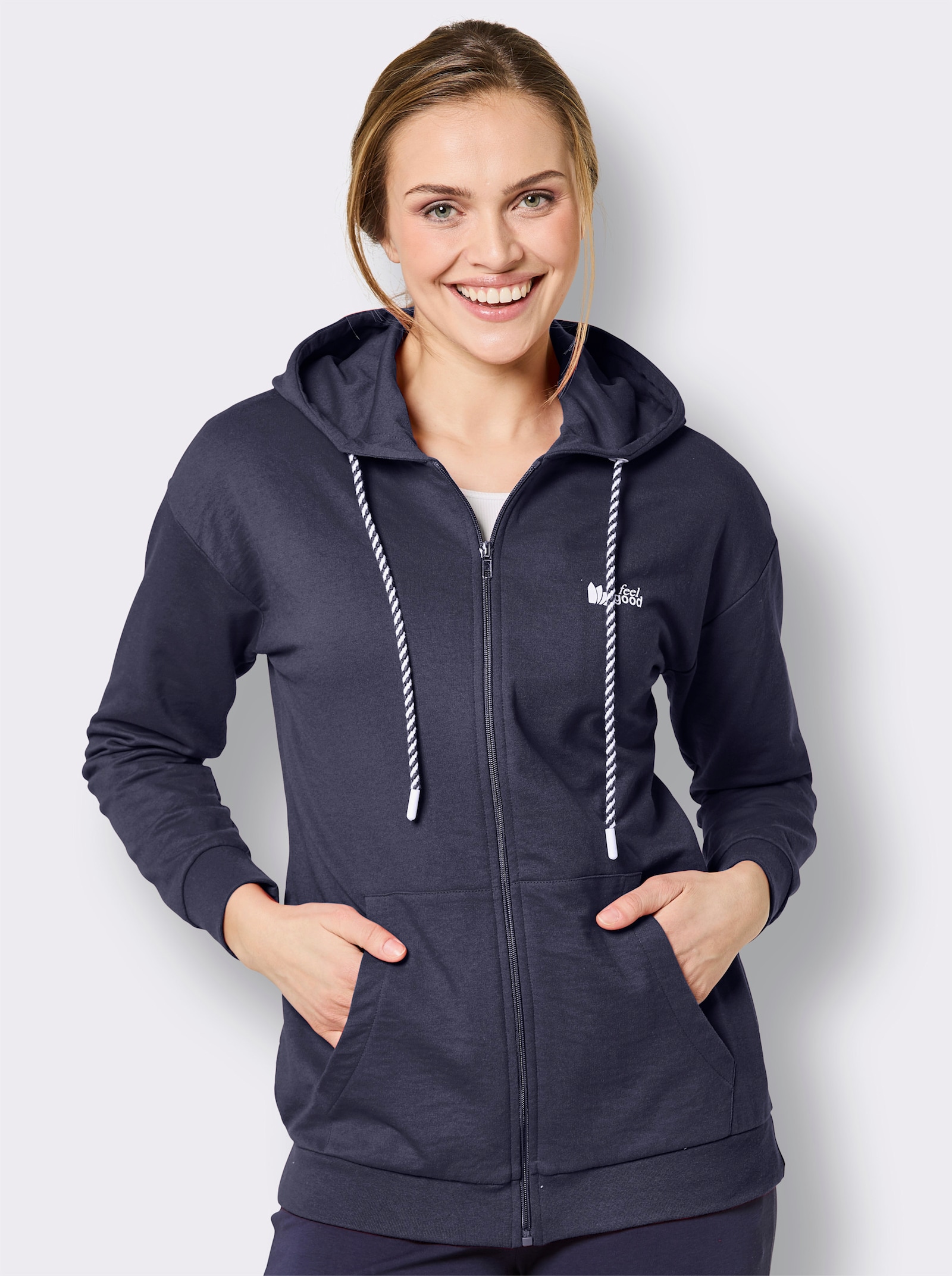 feel good Sweatjacke mit Reißverschluss - marine-weiß