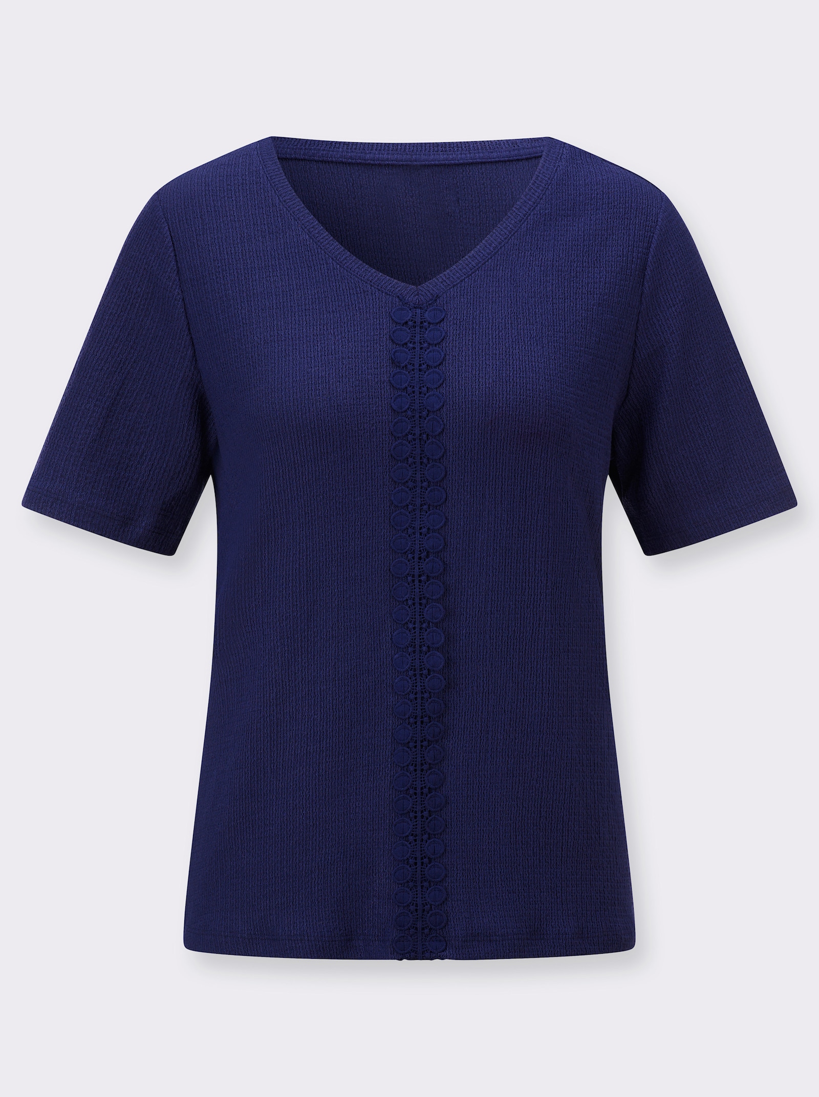 Kurzarmshirt mit Spitzenbesatz - marine