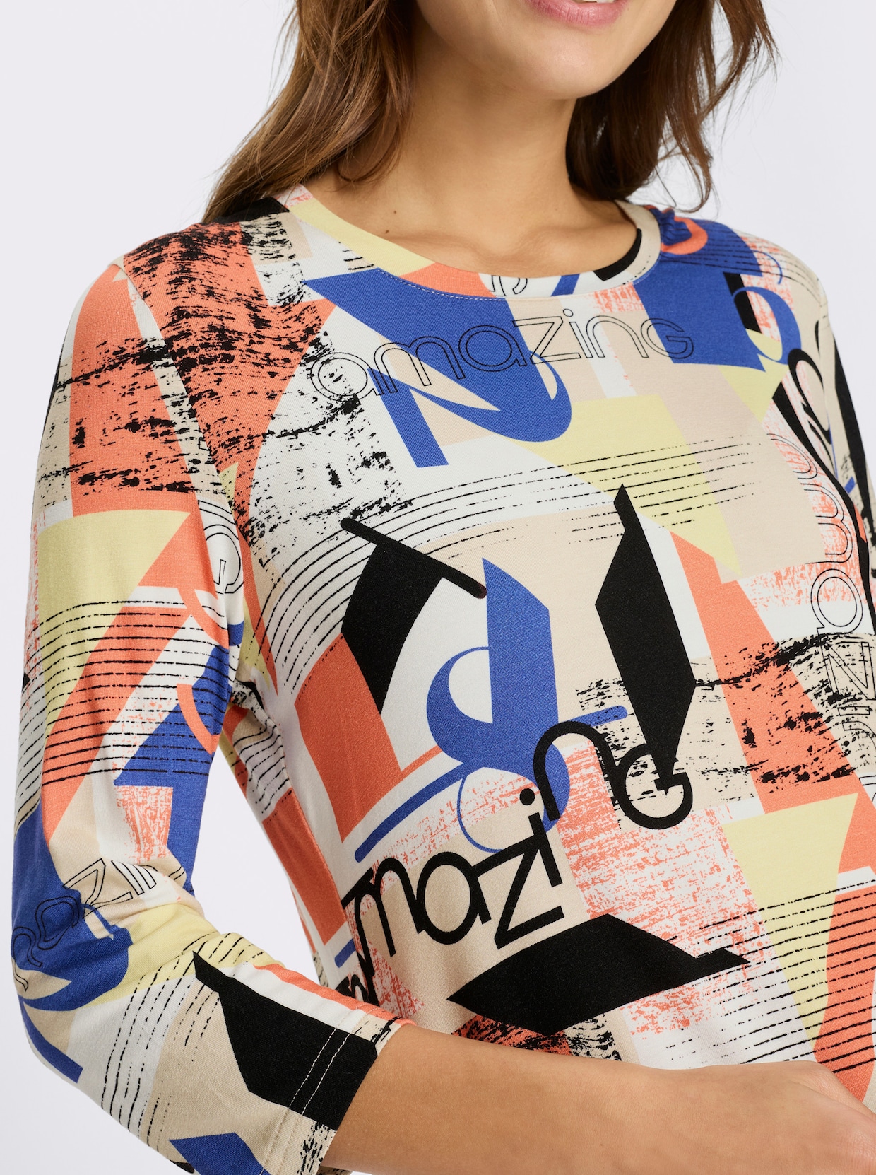 Print-Shirt - royalblau-orange-bedruckt