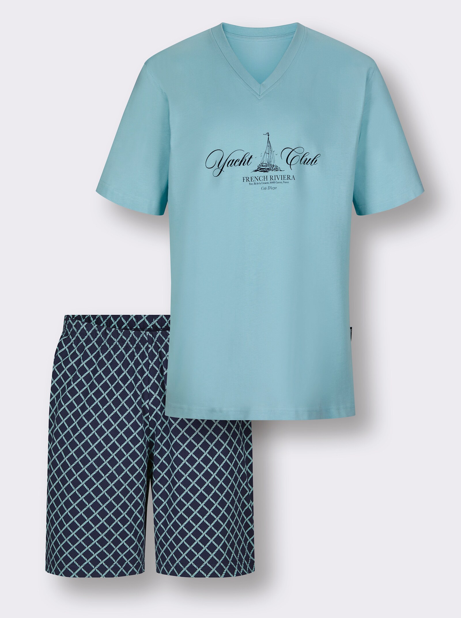 Comte Shorty mit karierter Hose - mint-marine-bedruckt