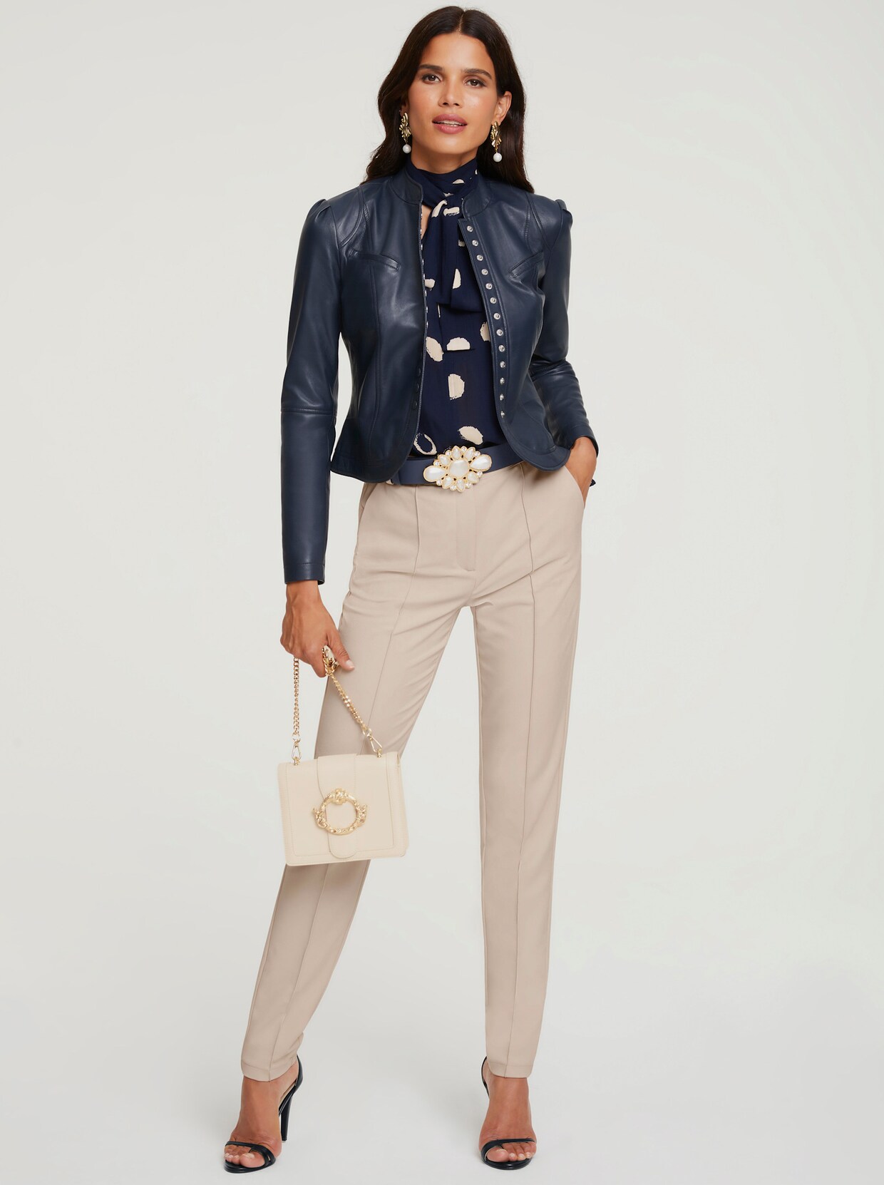 heine Leder-Jacke - marine