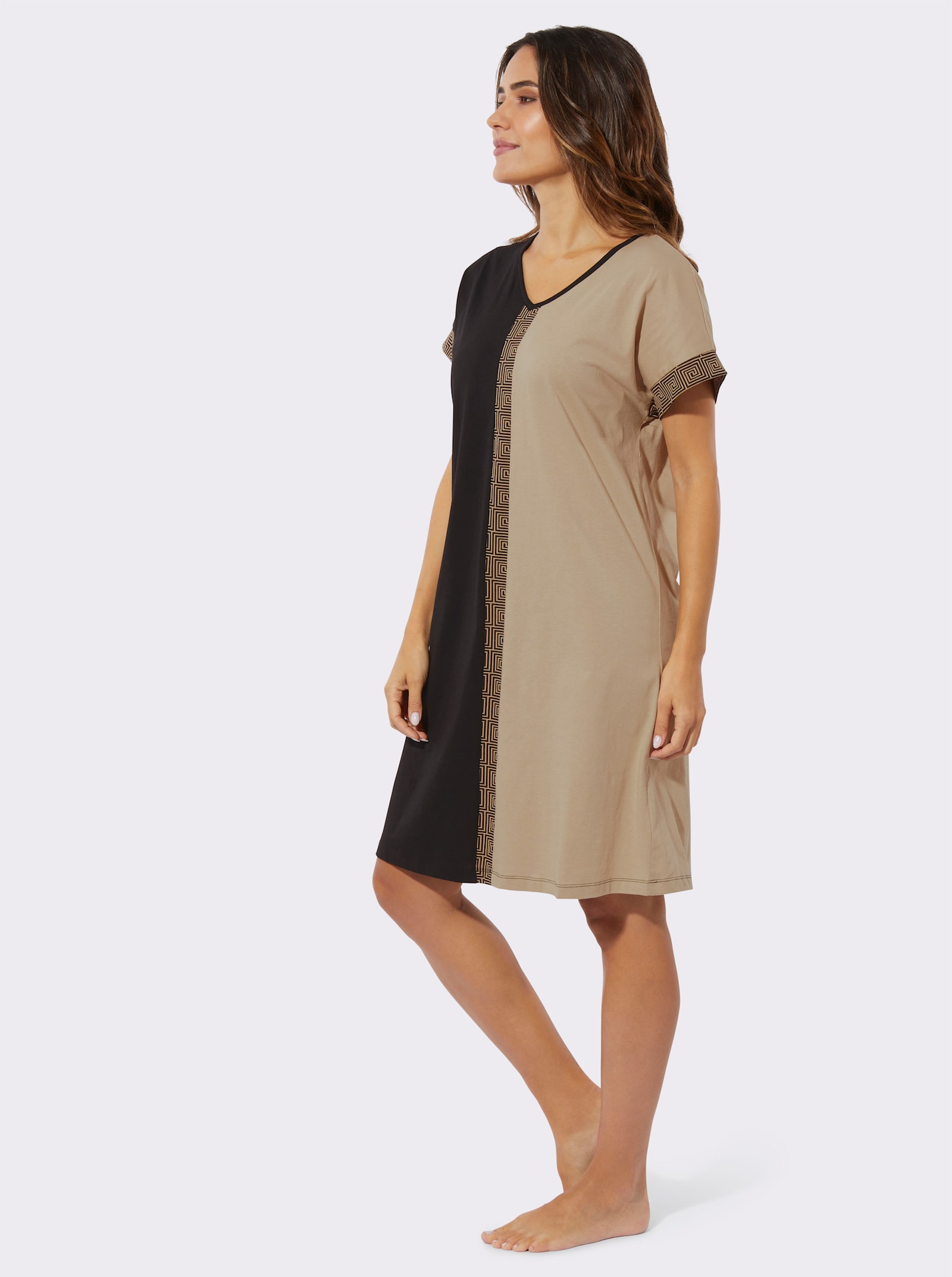 Nachthemd met grafische strepen - zwart/beige