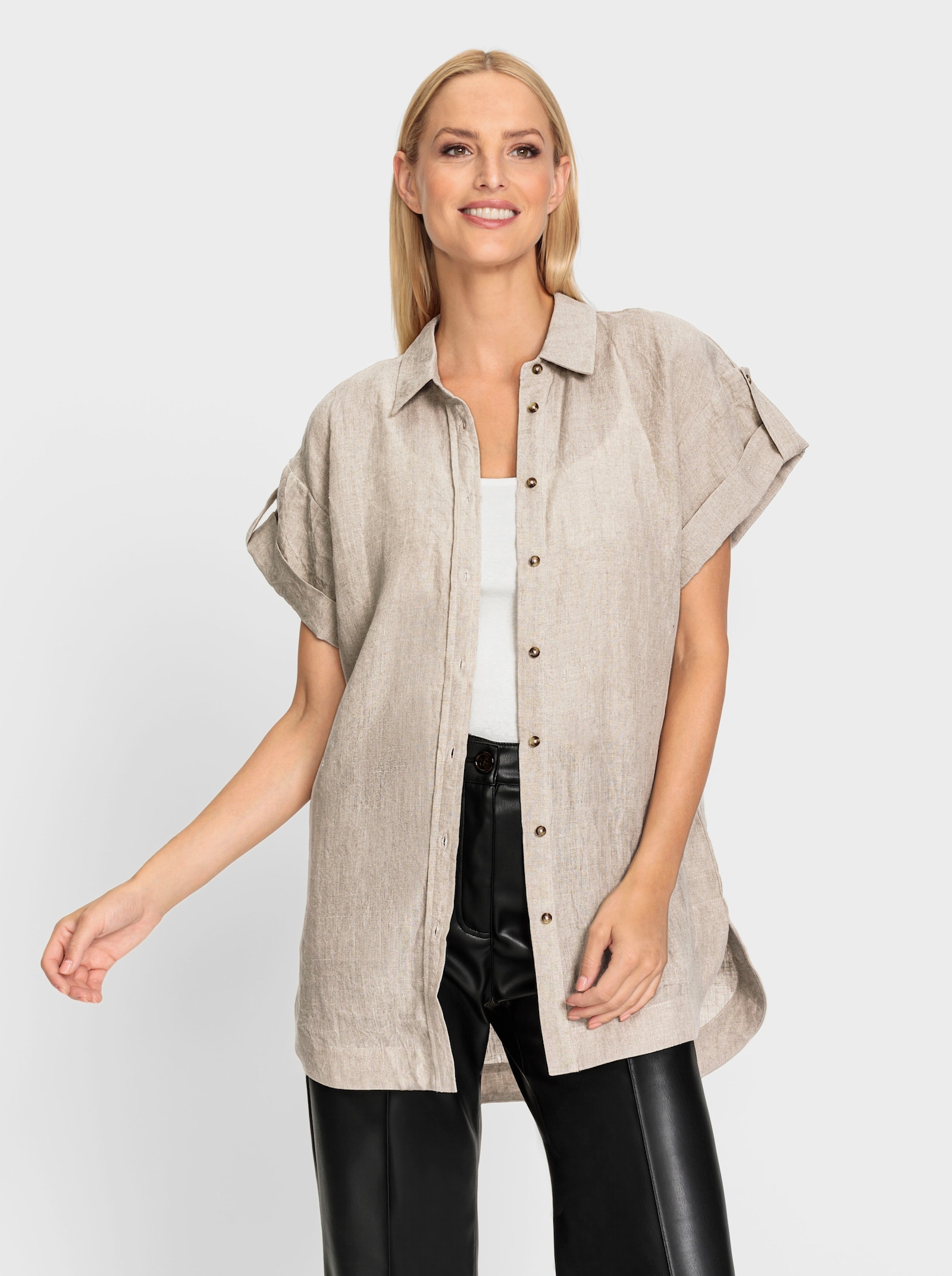 heine Leinenbluse mit Seitenschlitzen - sand-meliert