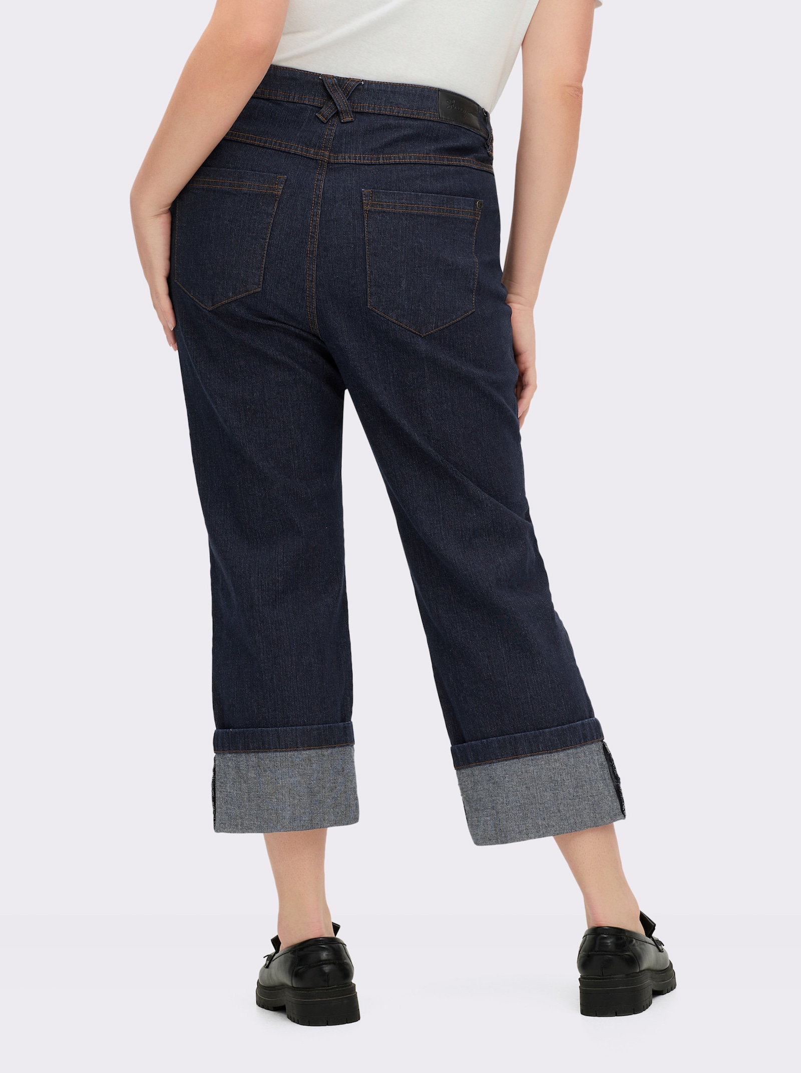 sheego 7/8-jeans met brede zoomomslag - dark-blue