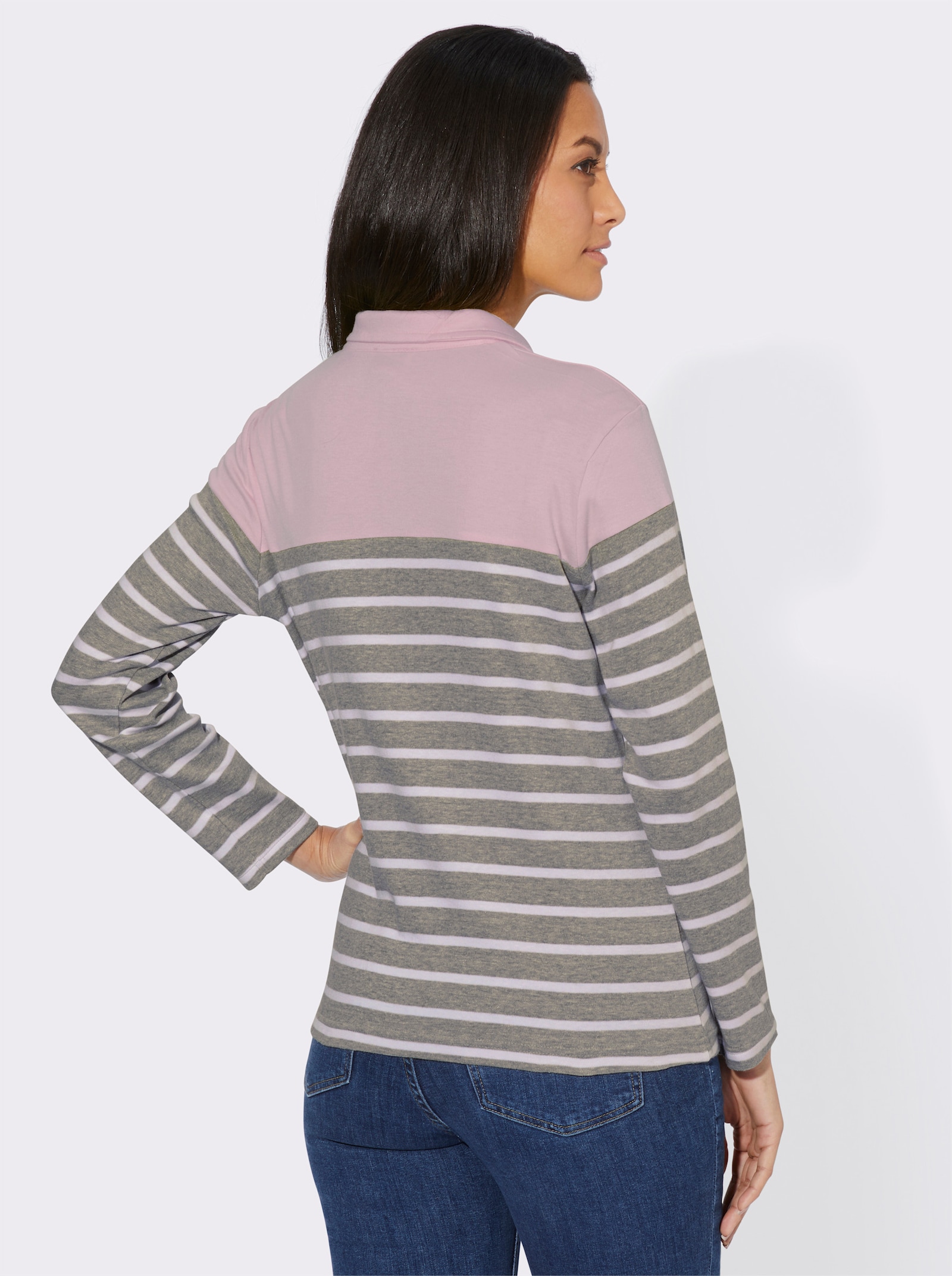 Sweatshirt in Interlock-Qualität - rosé-grau-gestreift