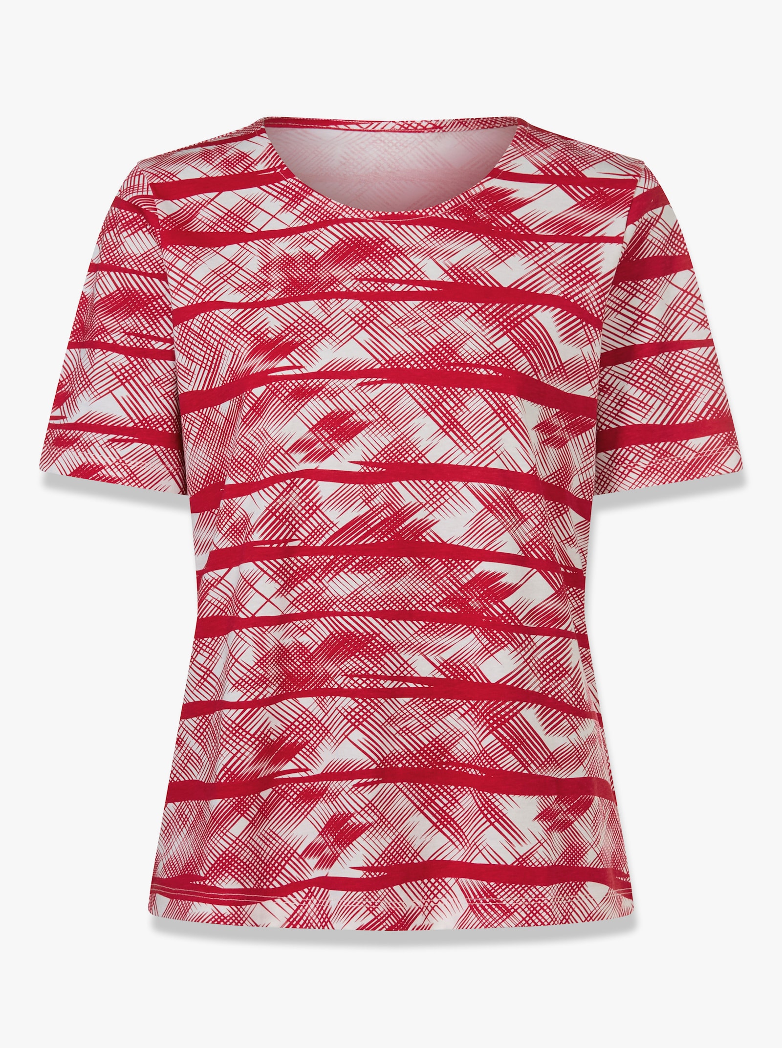 Tričko s krátkým rukávem z čisté bavlny - červená-ecru-potisk