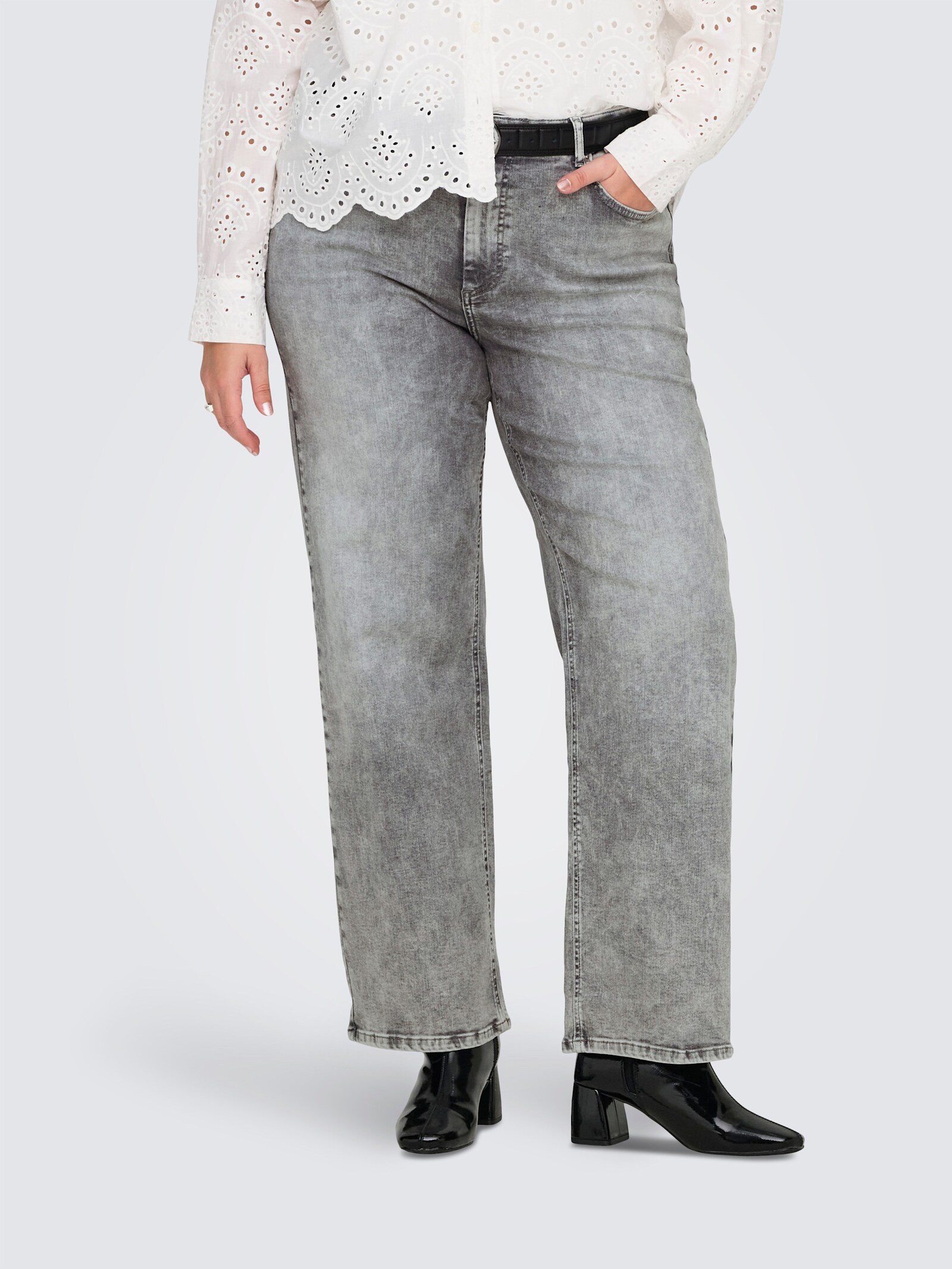 High-waist-Jeans - grey denim