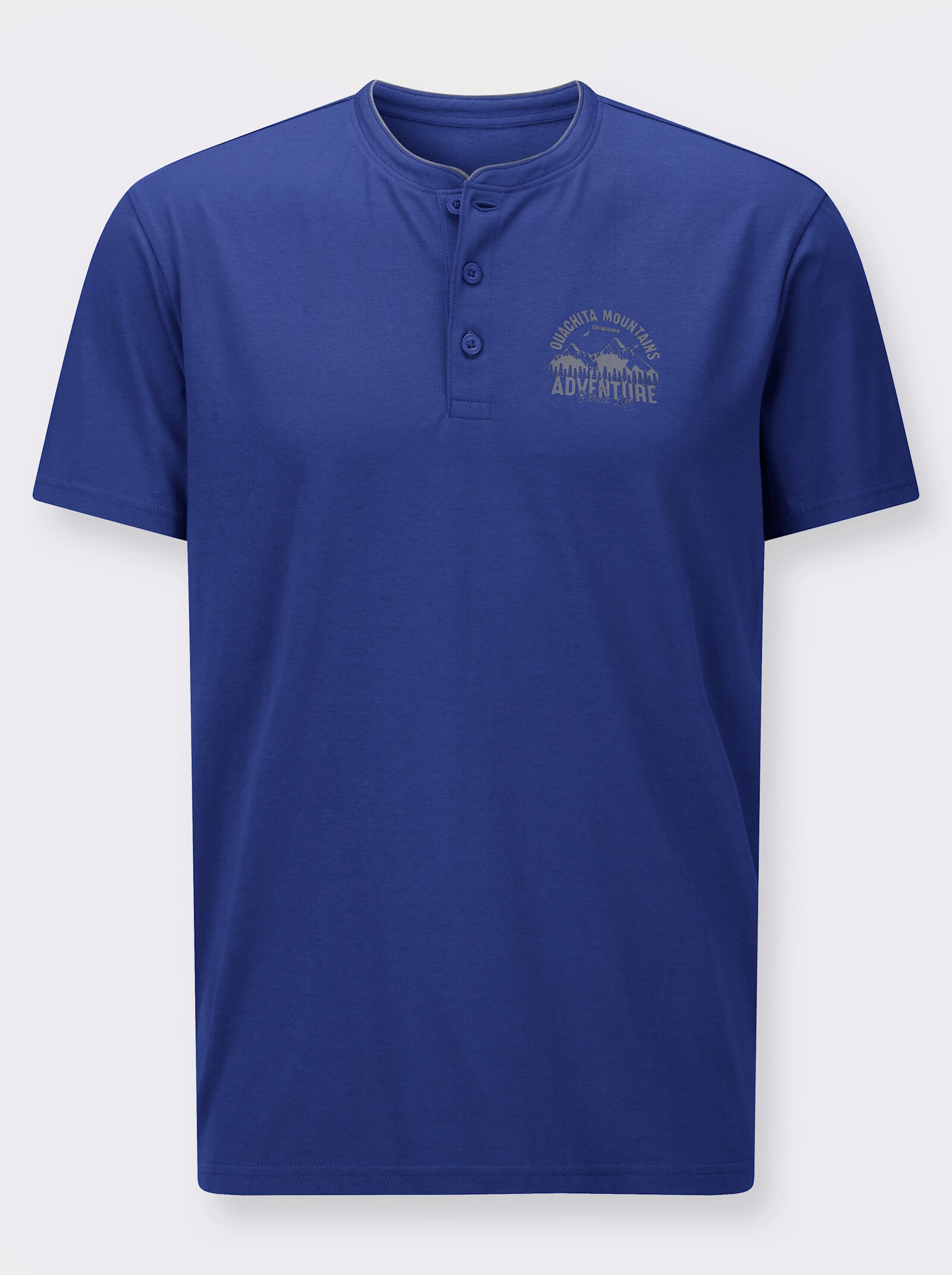 Henleyshirt mit kleinem Druck-Motiv - royalblau
