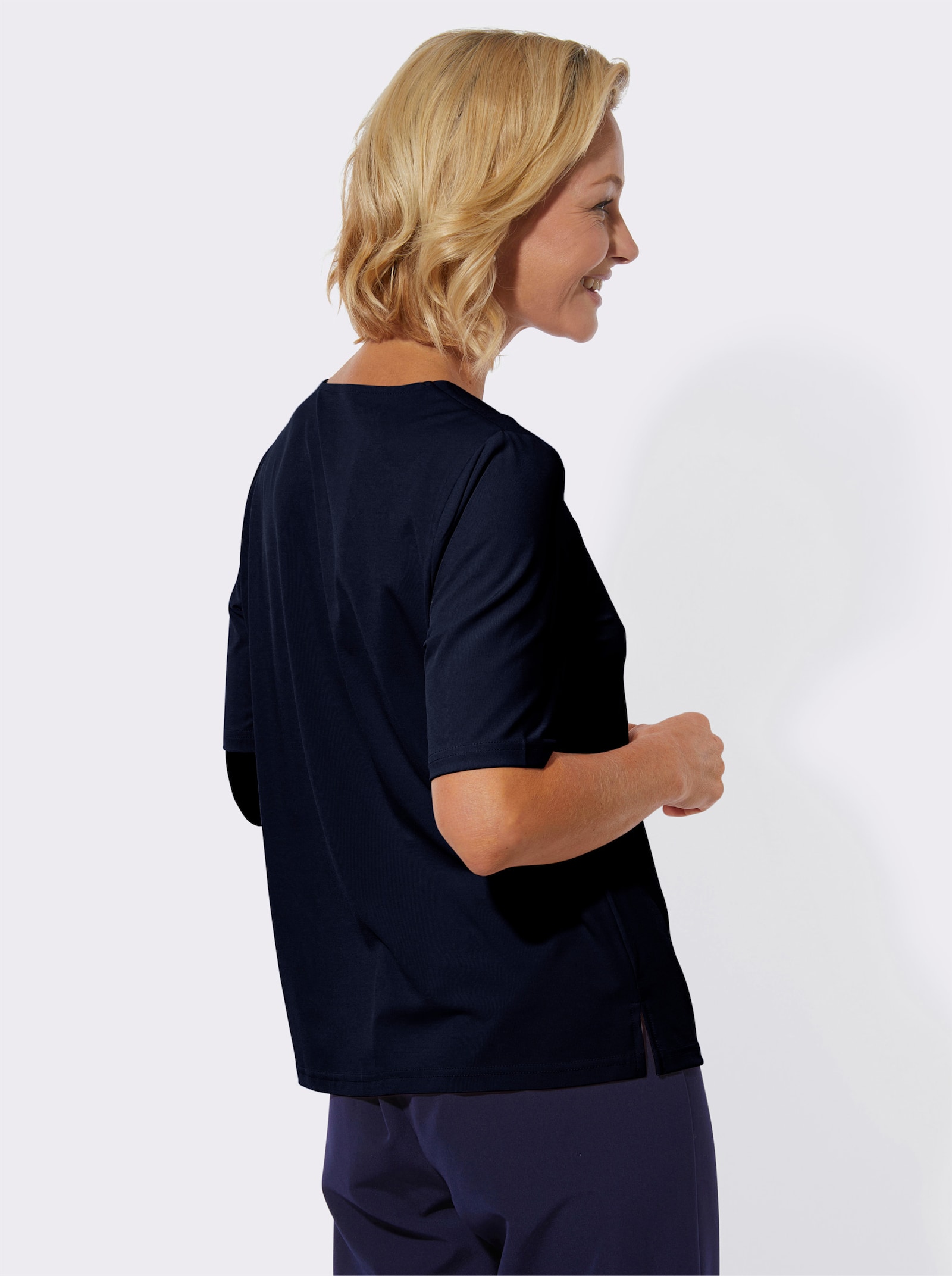 Rundhalsshirt mit Schulterpasse vorne - marine