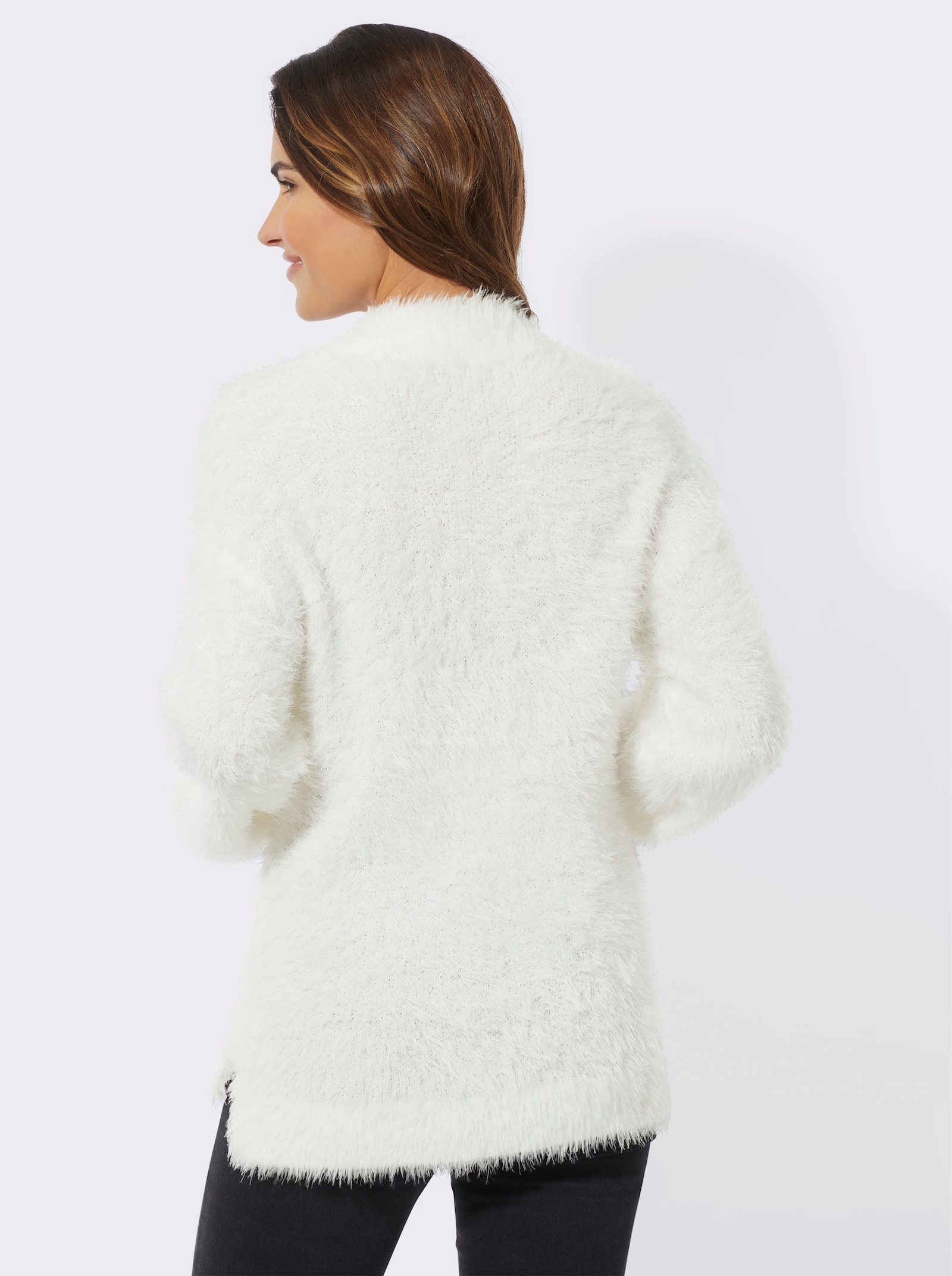 Stehkragenpullover mit Flauschgarn - ecru