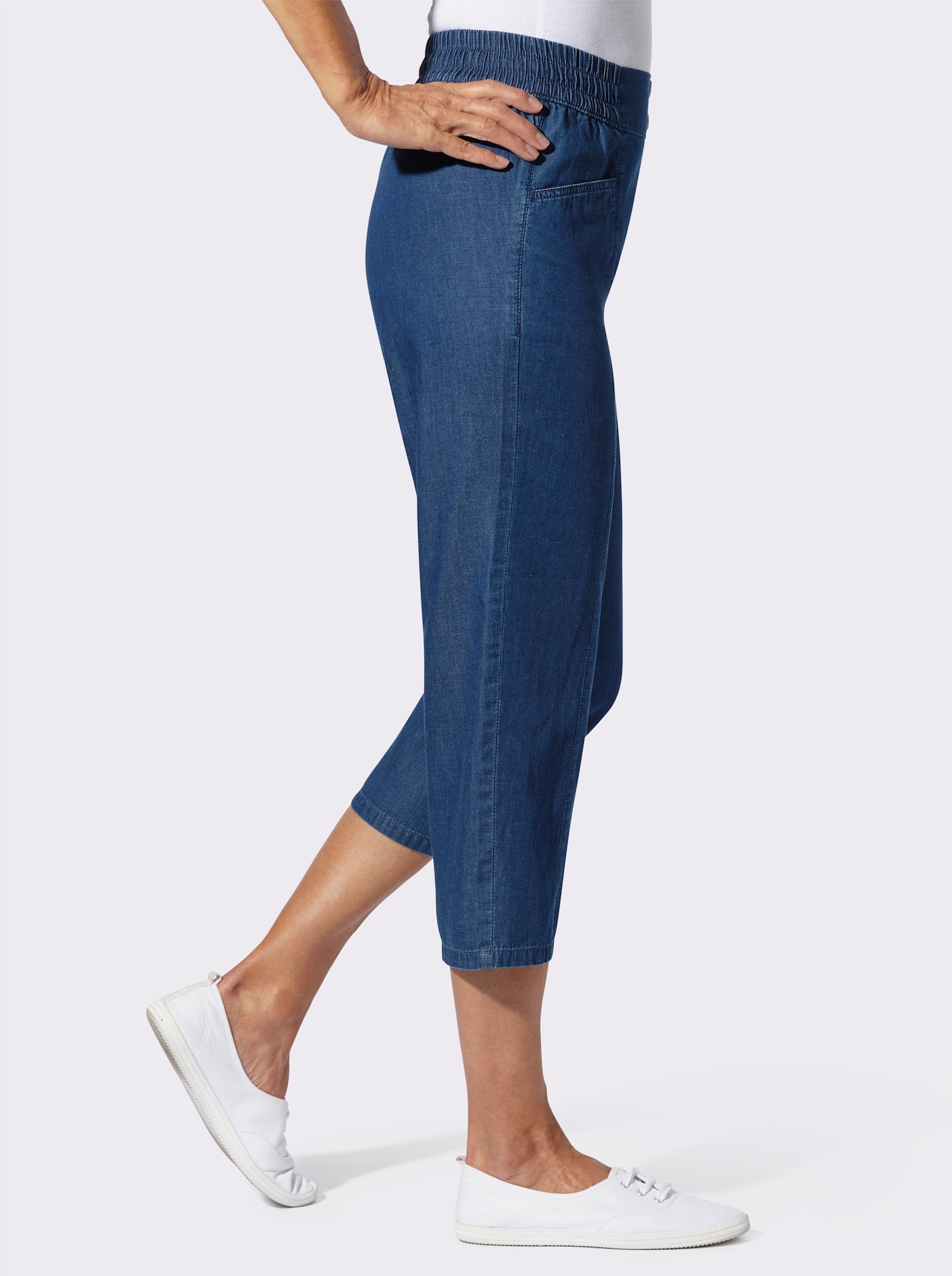 3/4-Jeans mit dekorativen Knöpfen - blue-stone-washed