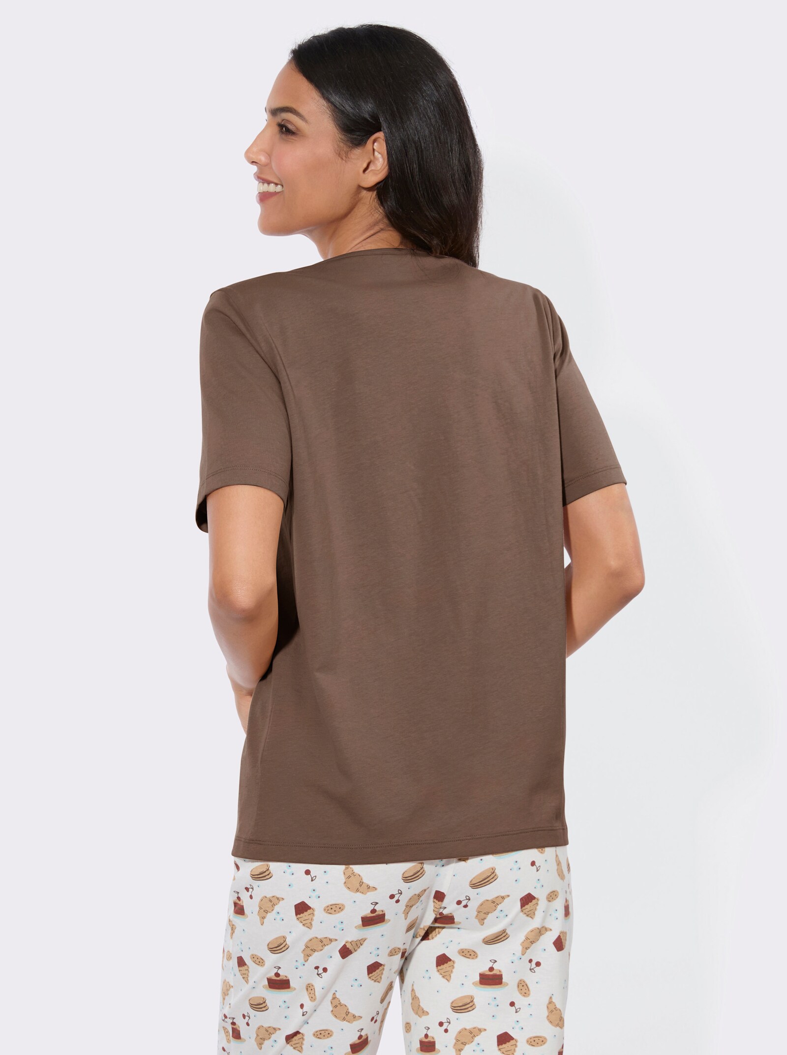 Schlafanzugshirt mit Rundhals-Ausschnitt - schoko