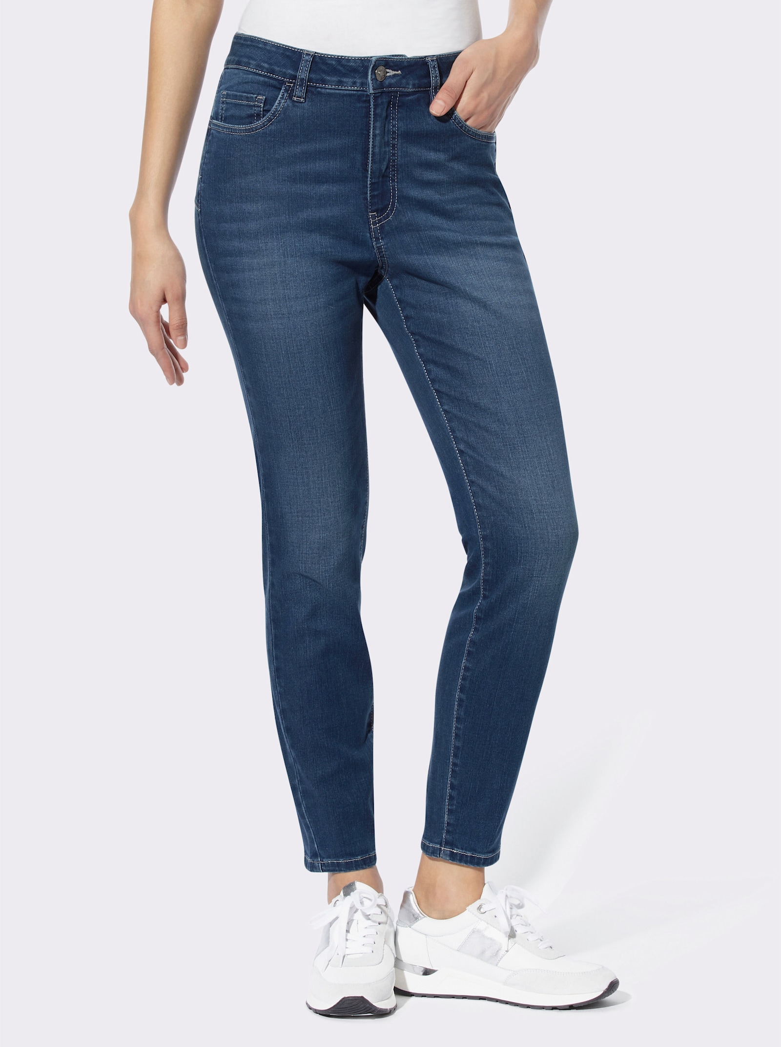 heine 5-Pocket-Jeans mit kontrastfarbigen Nähten - blue-stone-washed