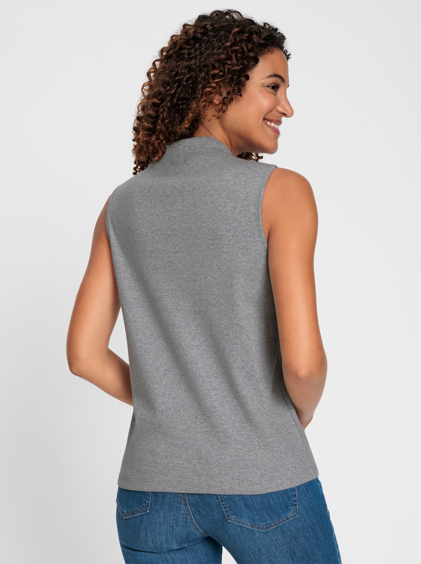 Shirttop mit Stehkragen, pflegeleicht - grau-meliert