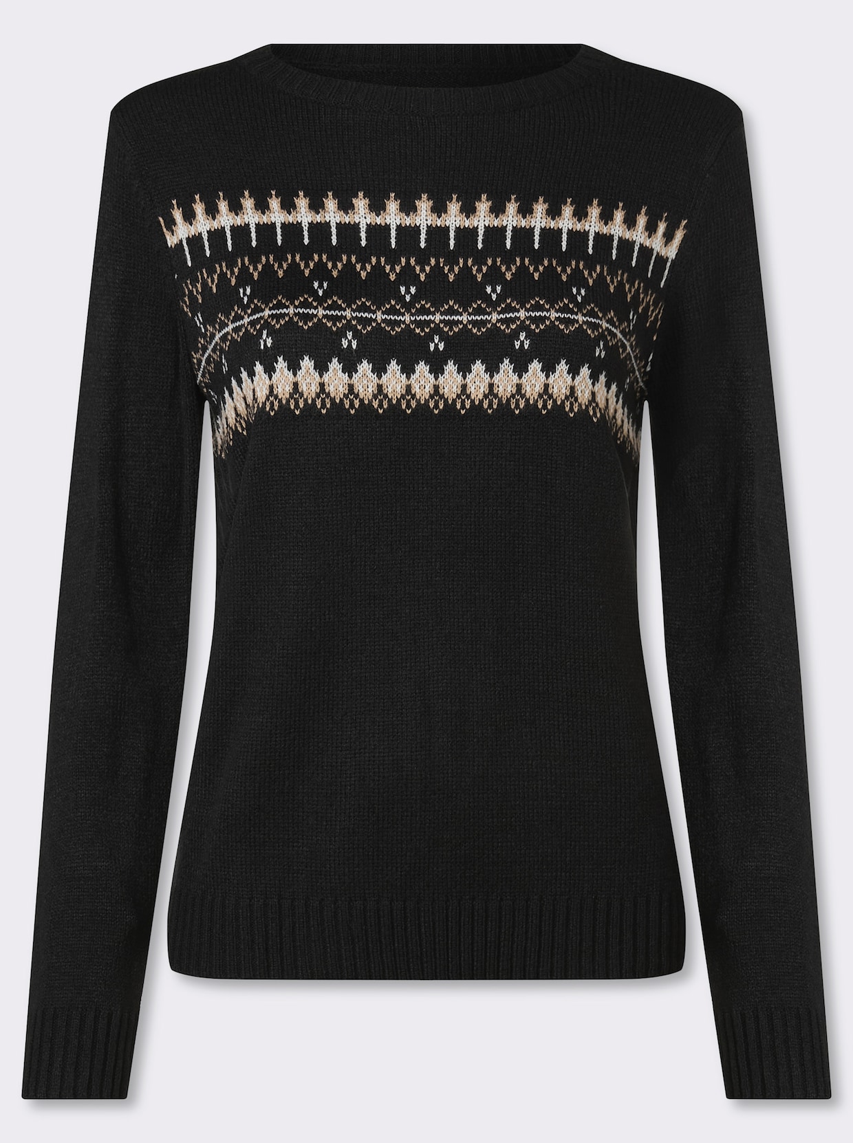 Pullover met lange mouwen en jacquardpatroon - zwart/camel gedessineerd