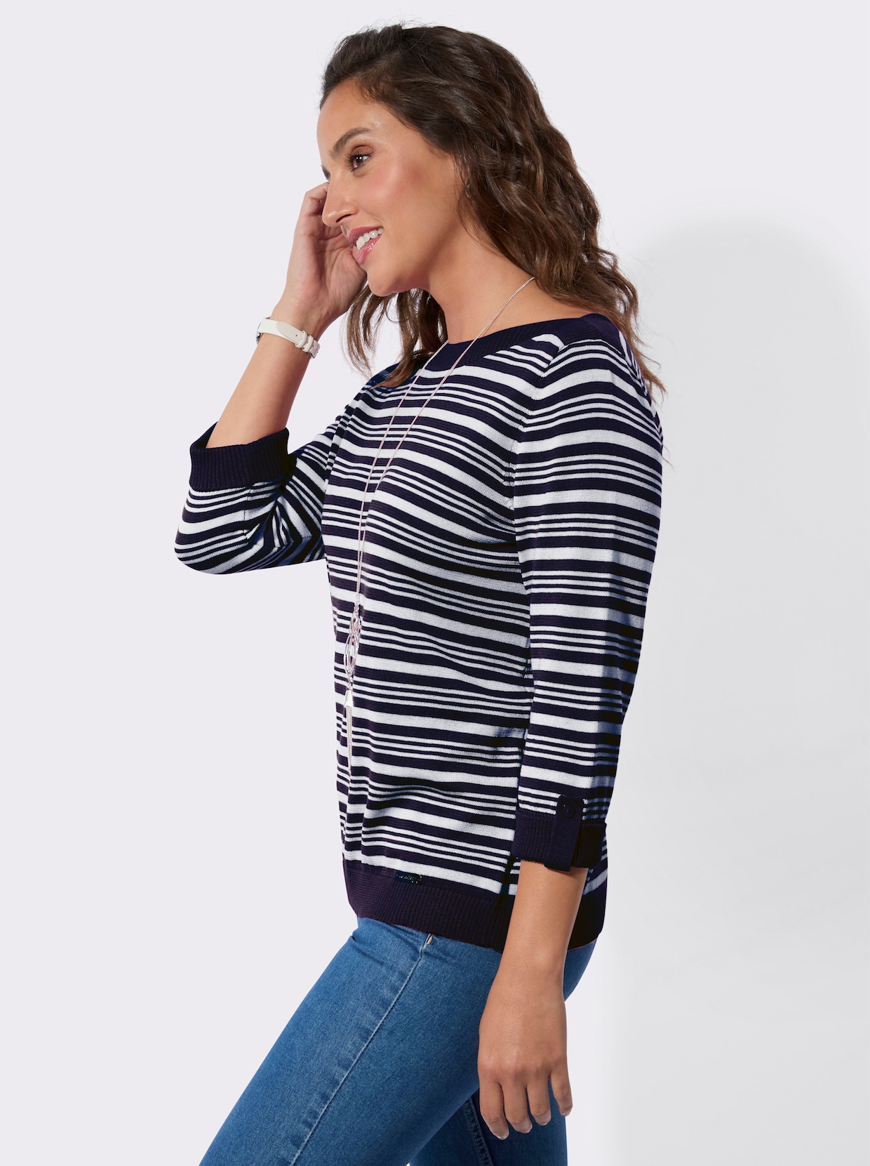 Baumwollpullover - marine-ecru-geringelt