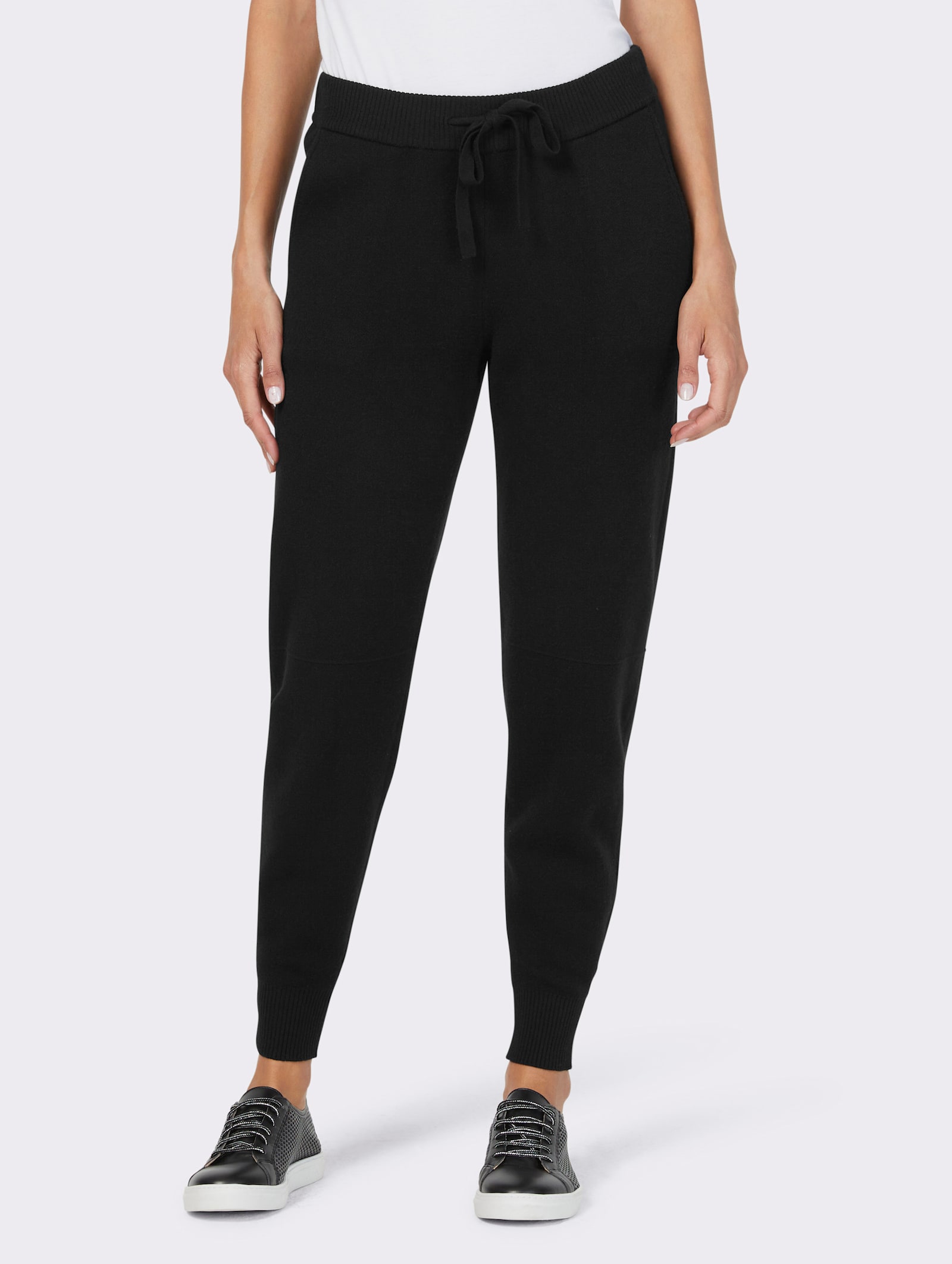 heine Pantalon en tricot avec bords-côtes à l'ourlet - noir