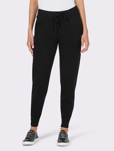 heine Gebreide broek met ribboordjes aan de zoom - zwart