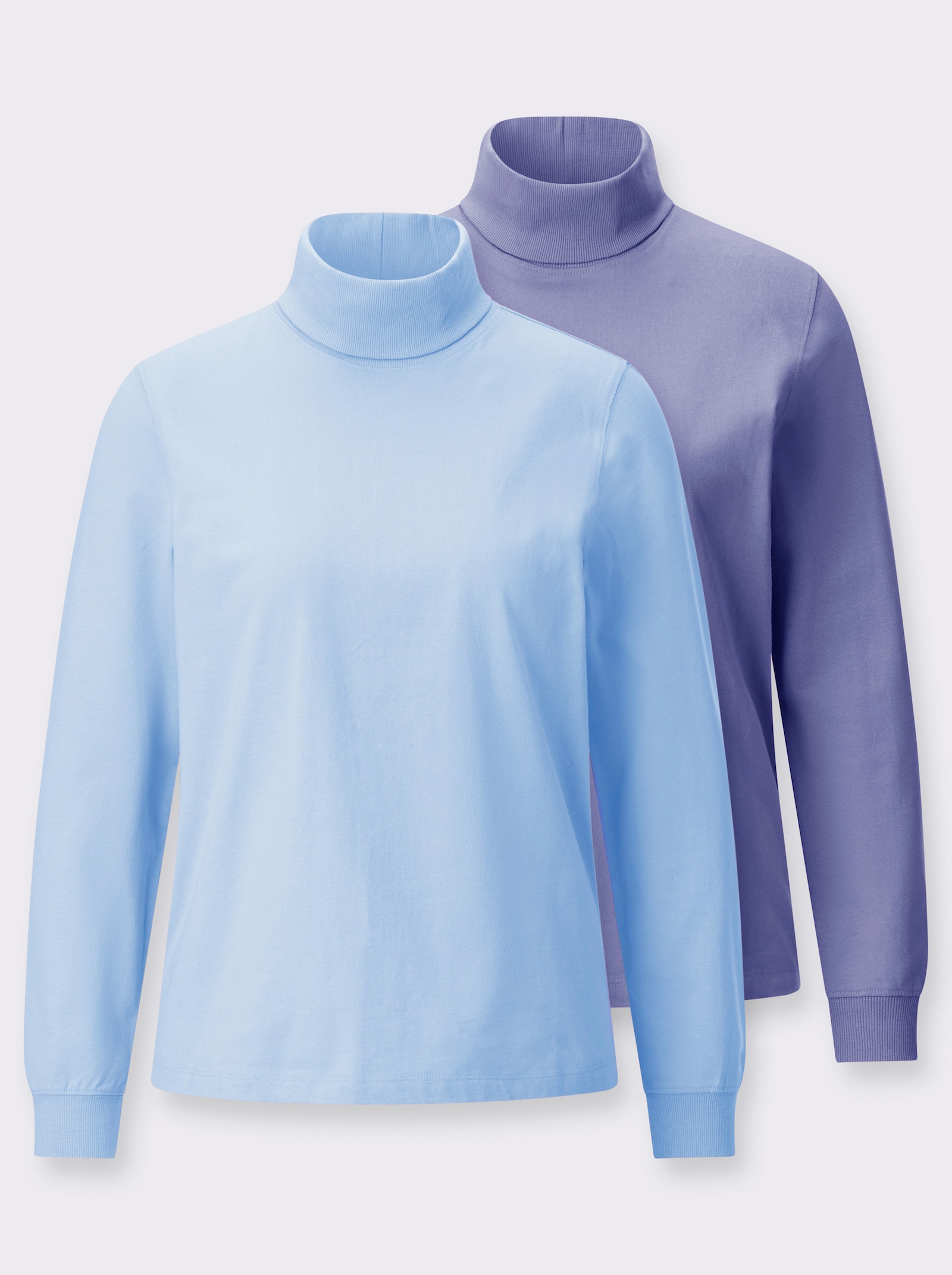 Rollkragenshirt mit gerippten Einsätzen - taubenblau + eisblau