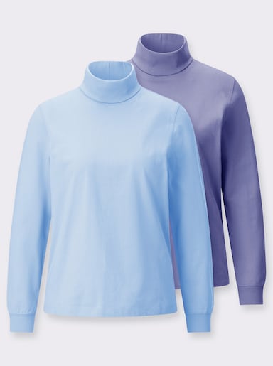 Rollkragenshirt mit gerippten Einsätzen - taubenblau + eisblau