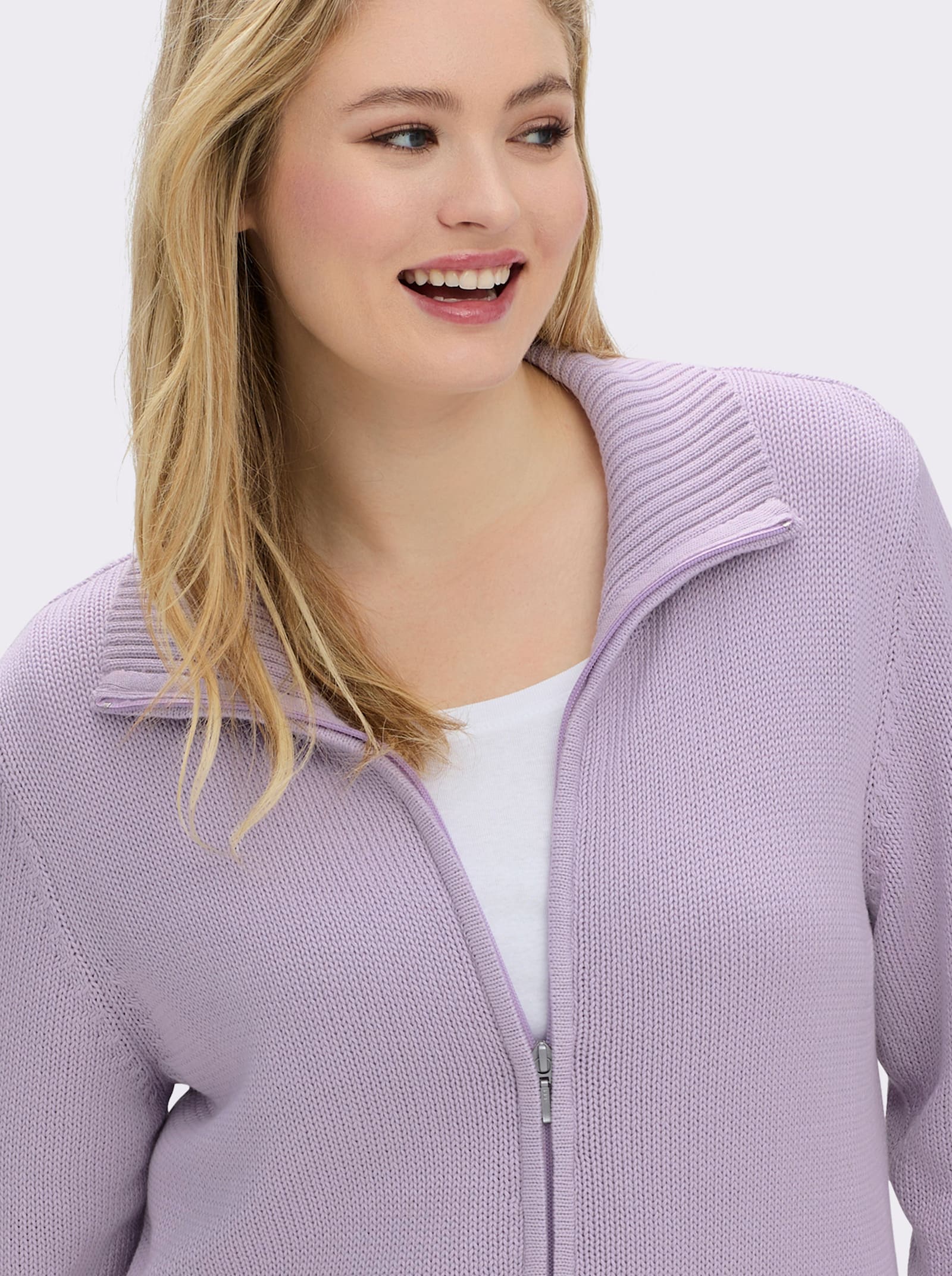 Strickjacke mit 2-Wege-Reißverschluss - flieder