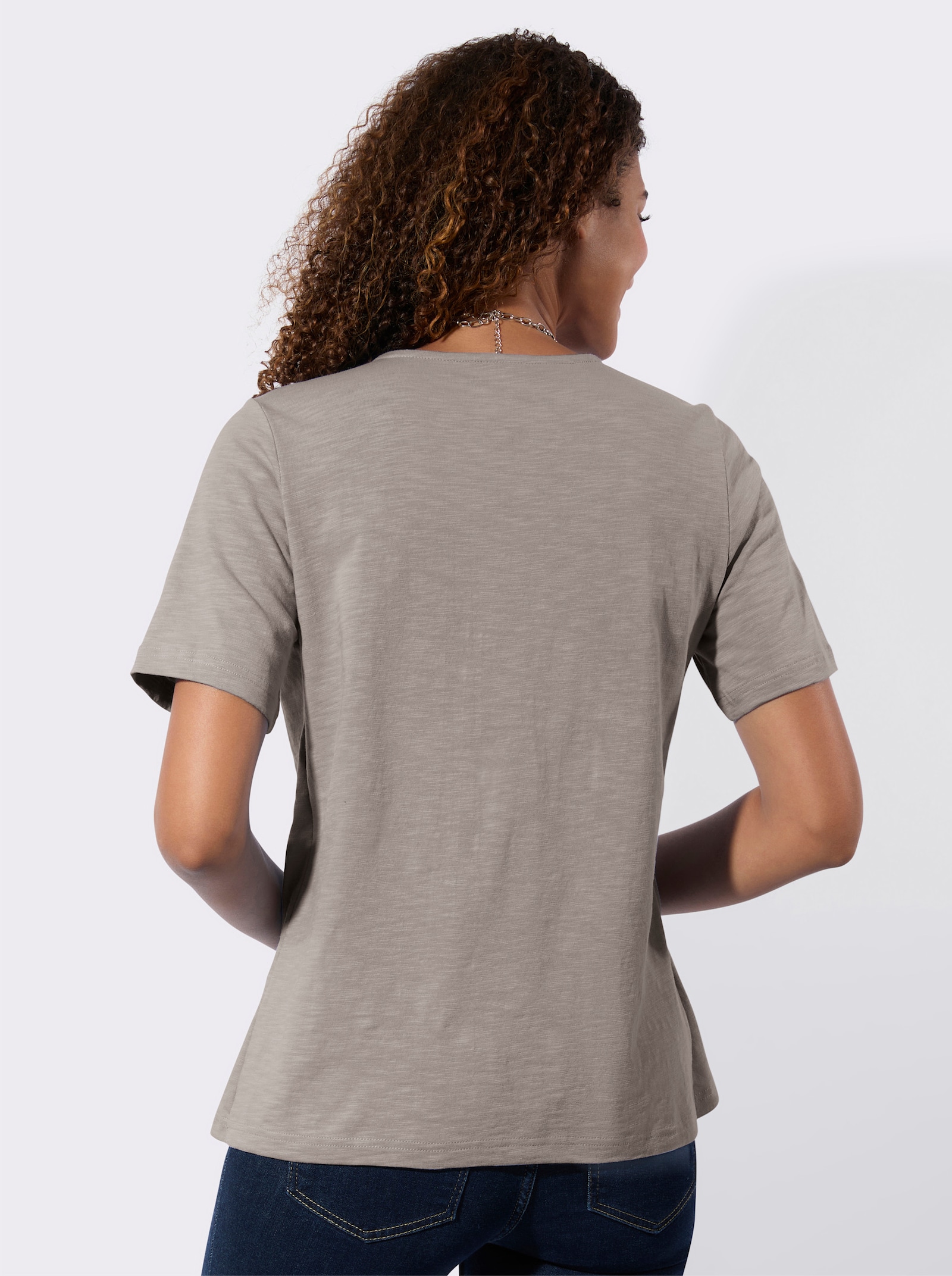 2-in-1-shirt met knoopdetail - taupe/ecru
