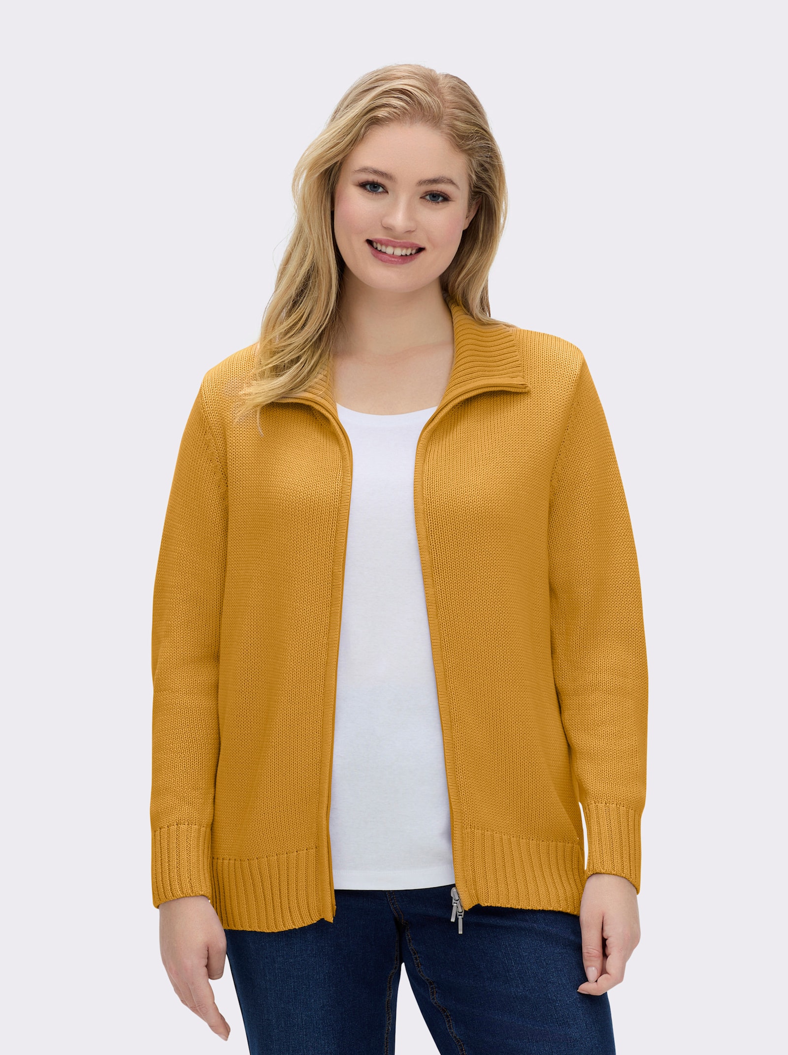 Strickjacke mit 2-Wege-Reißverschluss - maisgelb