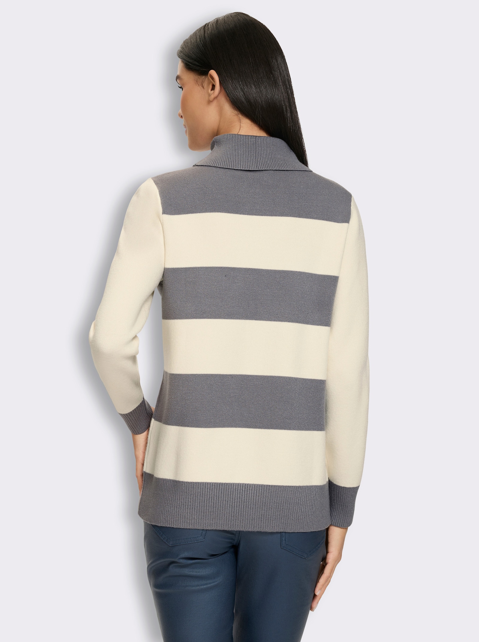heine Rollkragenpullover mit Blockstreifen - grau-champagner-gestreift