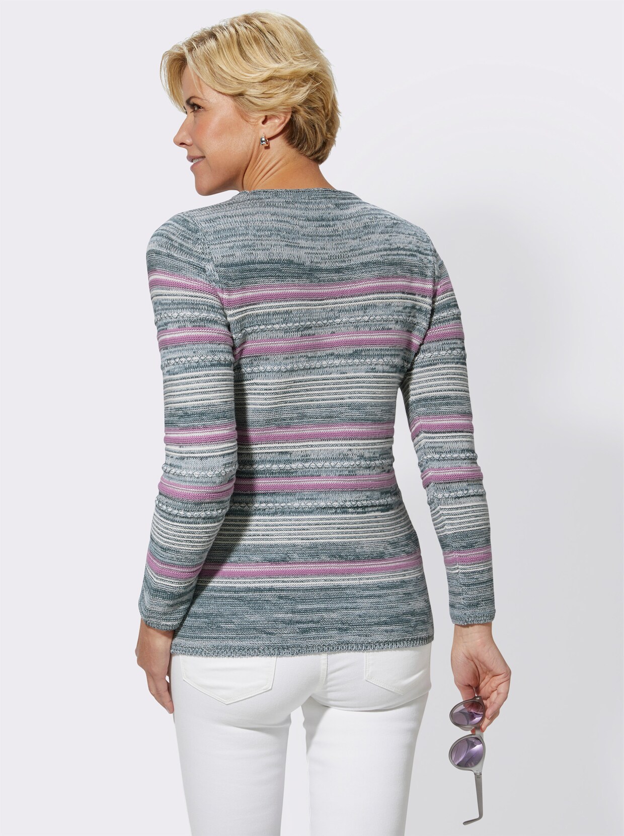 Pullover met ronde hals - orchidee gestreept