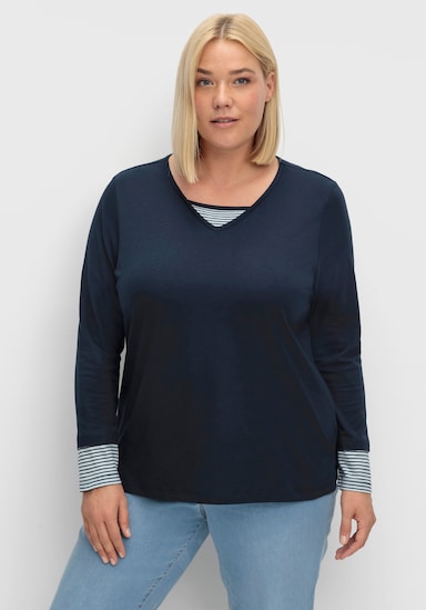 Langarmshirt mit garngefärbten Streifen - marine