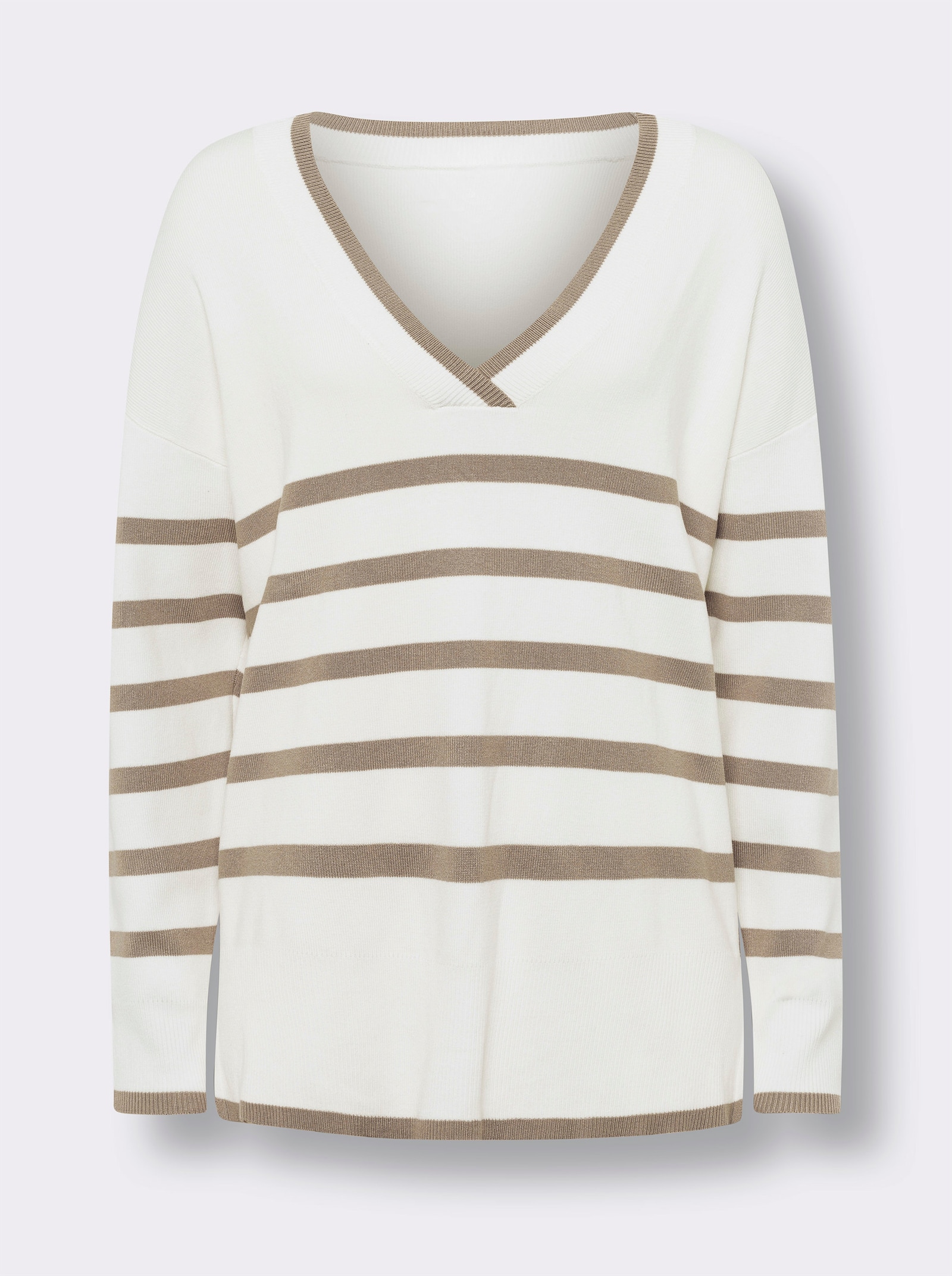 heine Pull à rayures avec encolure en V - sésame-écru à rayures