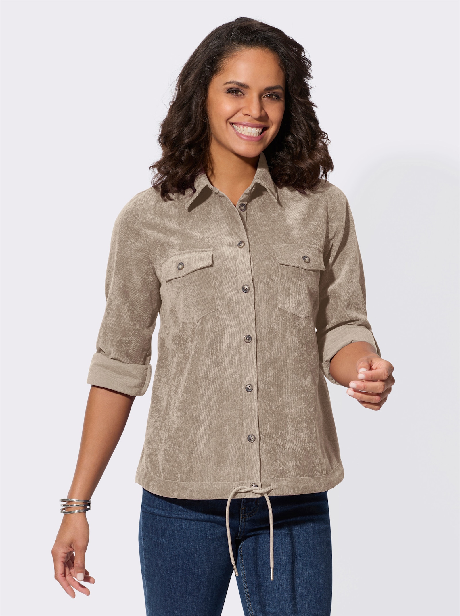 Blouse met lange mouwen van ribcord - sesam