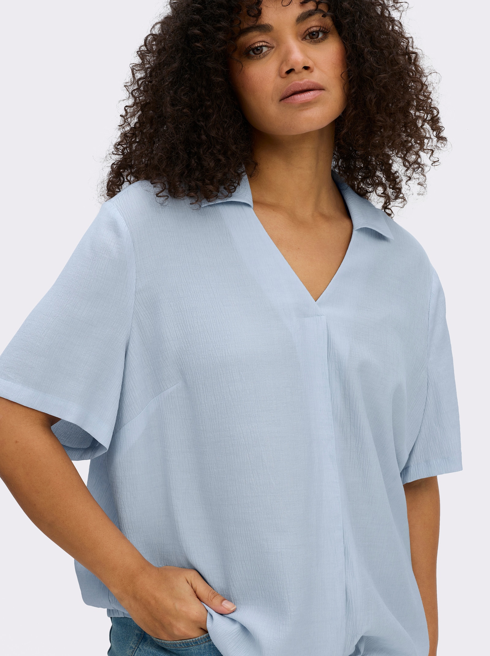 sheego Tunika mit raffiniertem Bund - hellblau