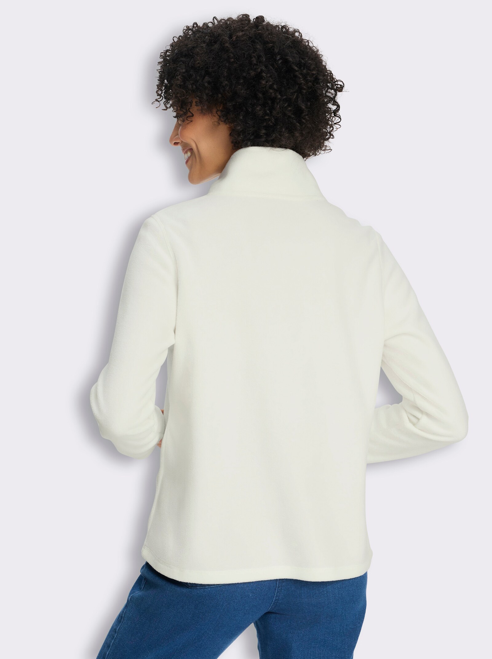 Fleeceshirt mit Stehkragen - ecru