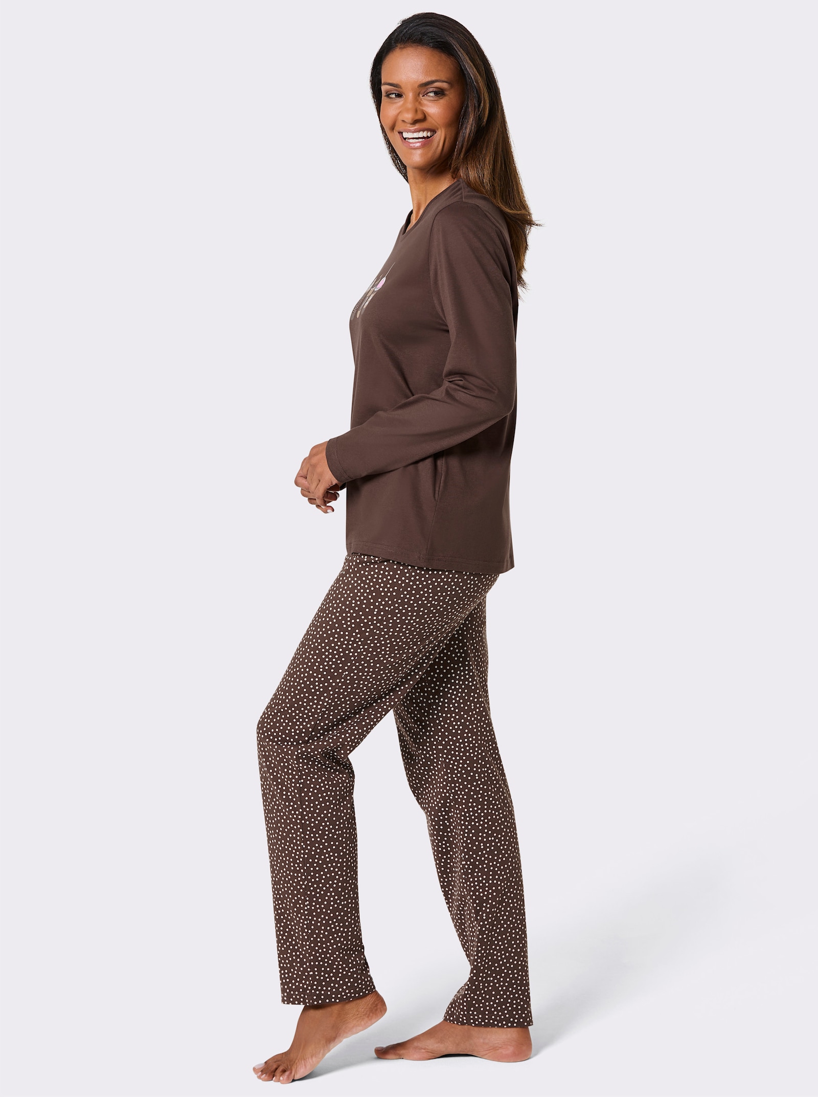 Comtessa Pyjama - chocolade/ecru bedrukt