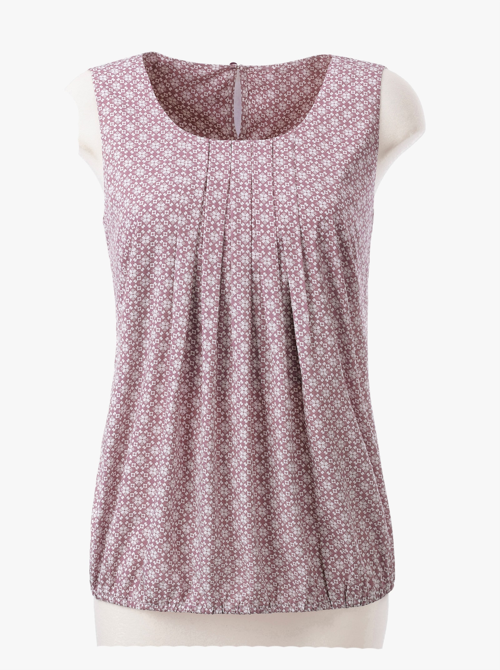 Blusentop mit Gummizug am Saum - rosenholz-weiß-gemustert