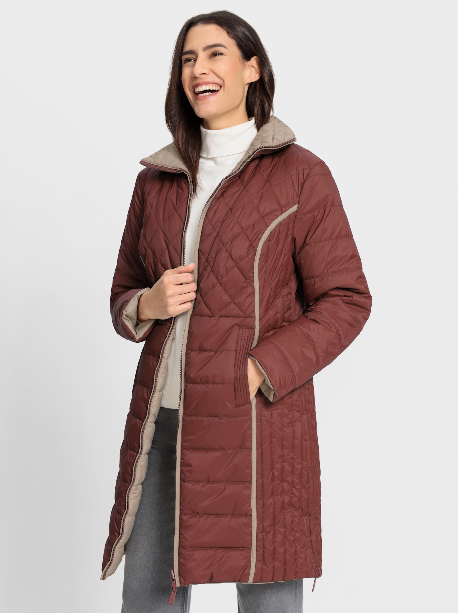 Keerbare gewatteerde mantel - roodbruin
