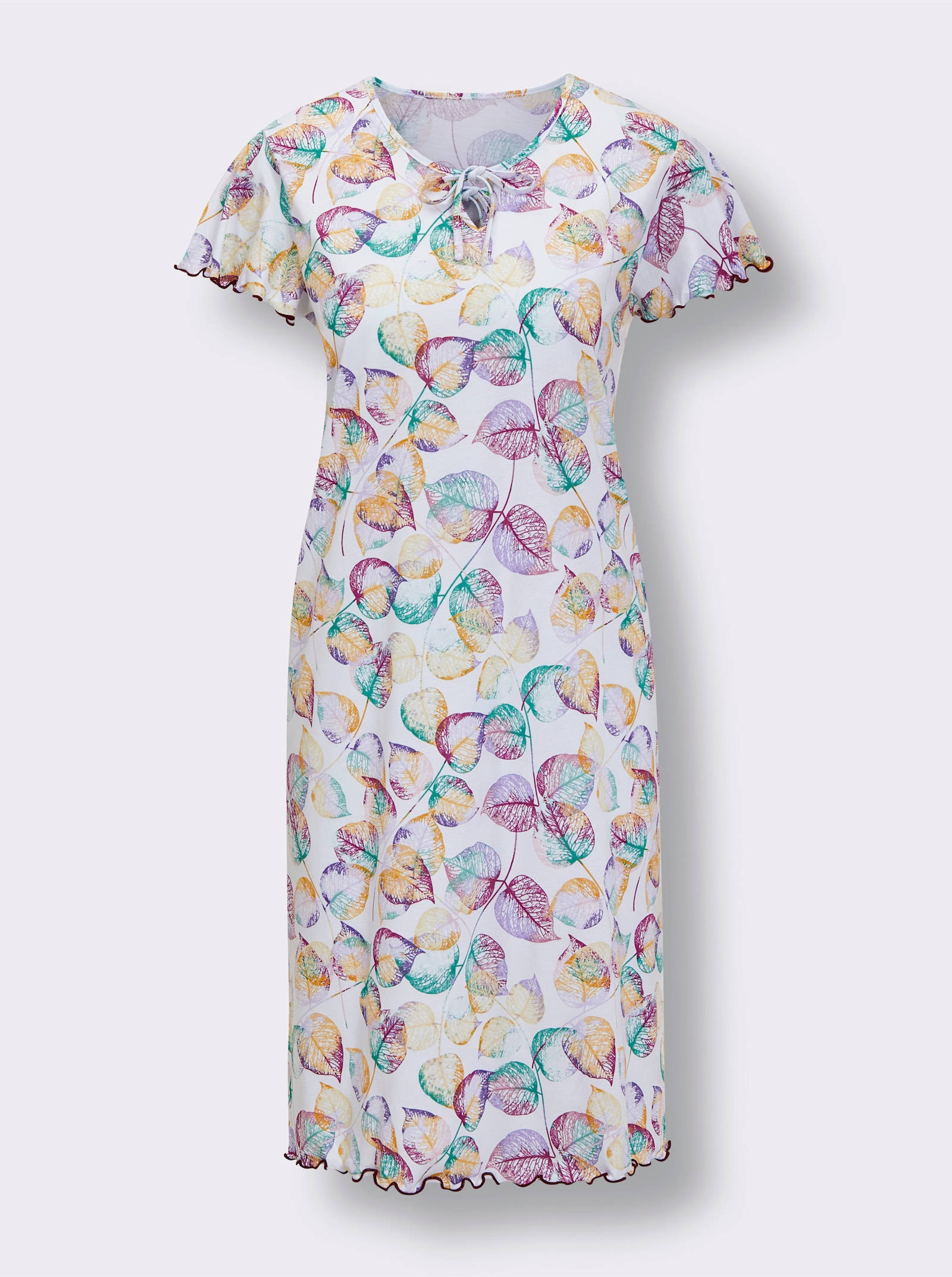 wäschepur Nachthemd met kleurrijke bladerprint - ecru/paars bedrukt