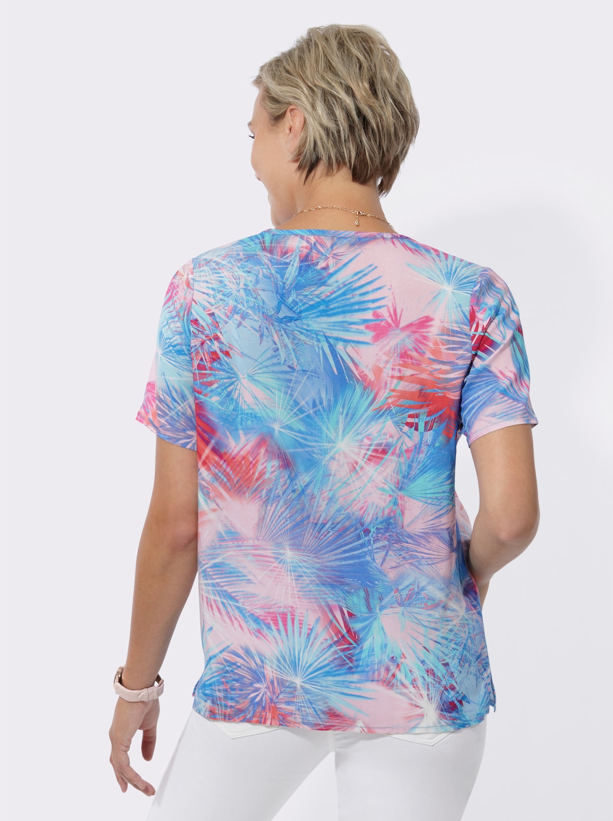 Comfortabele blouse - aqua/blauwgroen bedrukt