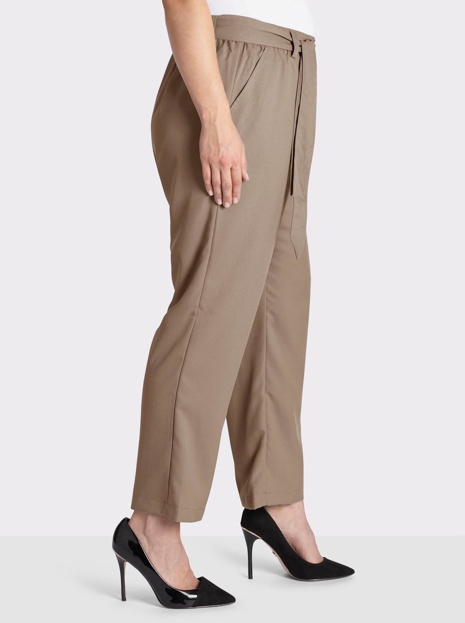 Palazzohose mit Bindegürtel - taupe